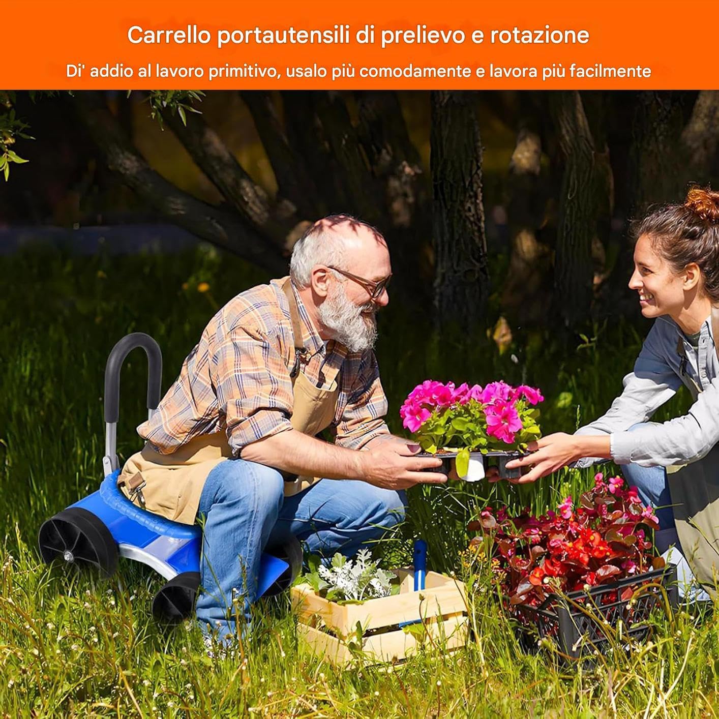 de jardín con asiento Silla giratoria 360 grados con ruedas | Taburete rodante para jardinería para exteriores jardín patio césped granja plantar desherbar personas mayores hombres