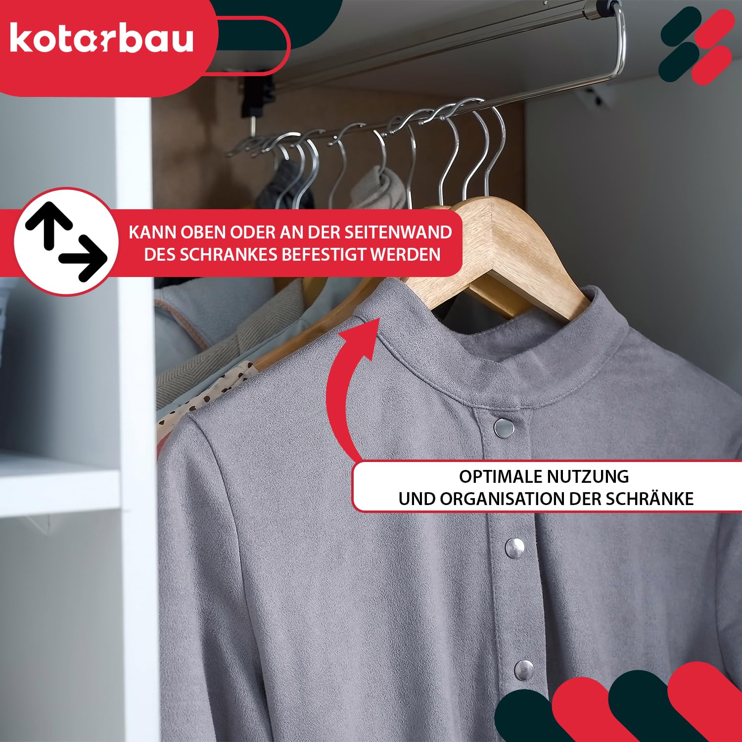 KOTARBAU® Zestaw 2 wysuwanych drążków na ubrania do szafy garderobianej, 350 mm