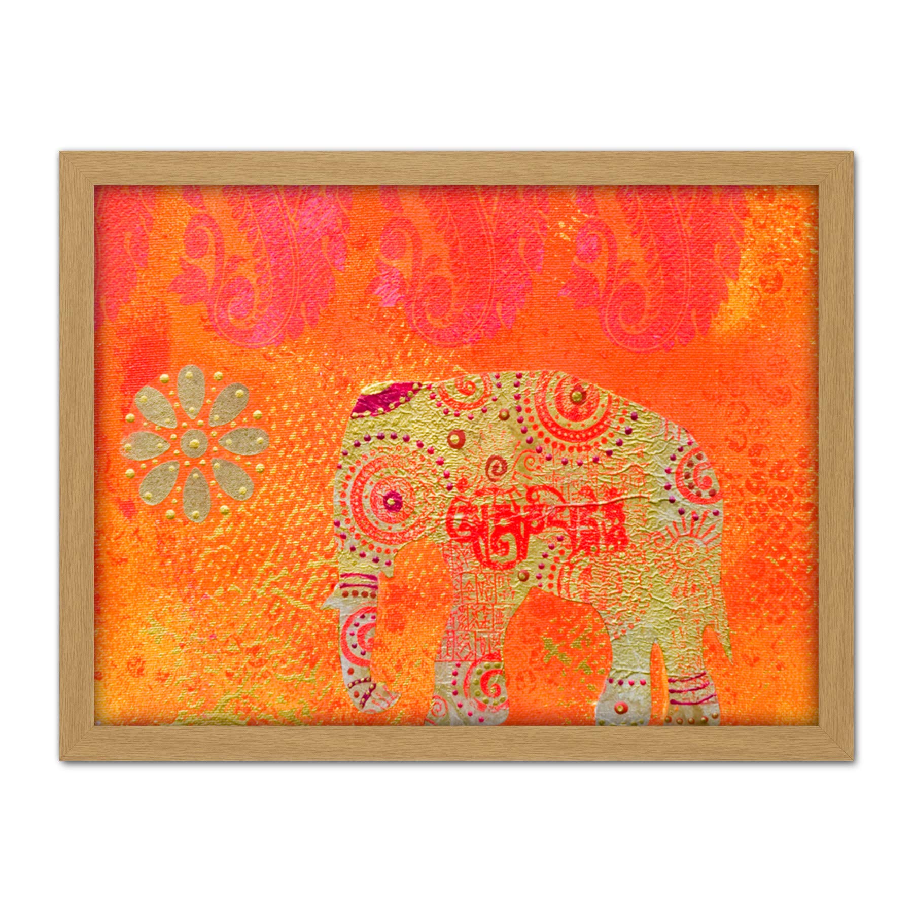 Wee Blue Coo Indian Elephant Texture Artwork Framed Wall Art Print 18X24 Inch