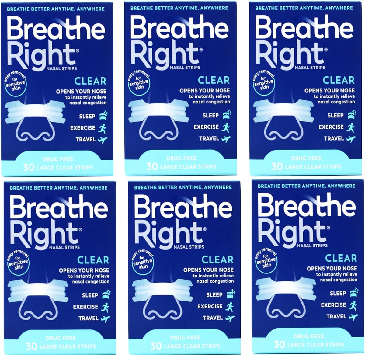 Nasal Strips Clear For Sensitive Skin Large 30 Each (Packs of 6)