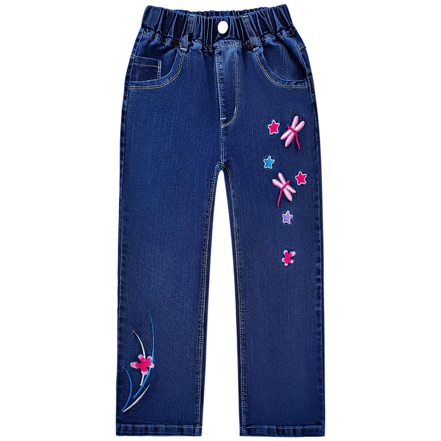 5-12Years Little Big Girl Dark Blue Jeans Trousers Kids Denim Cotton Trouser Pants Fashion Embroidered Jeans New Casual Fashion Bottoms Childrens