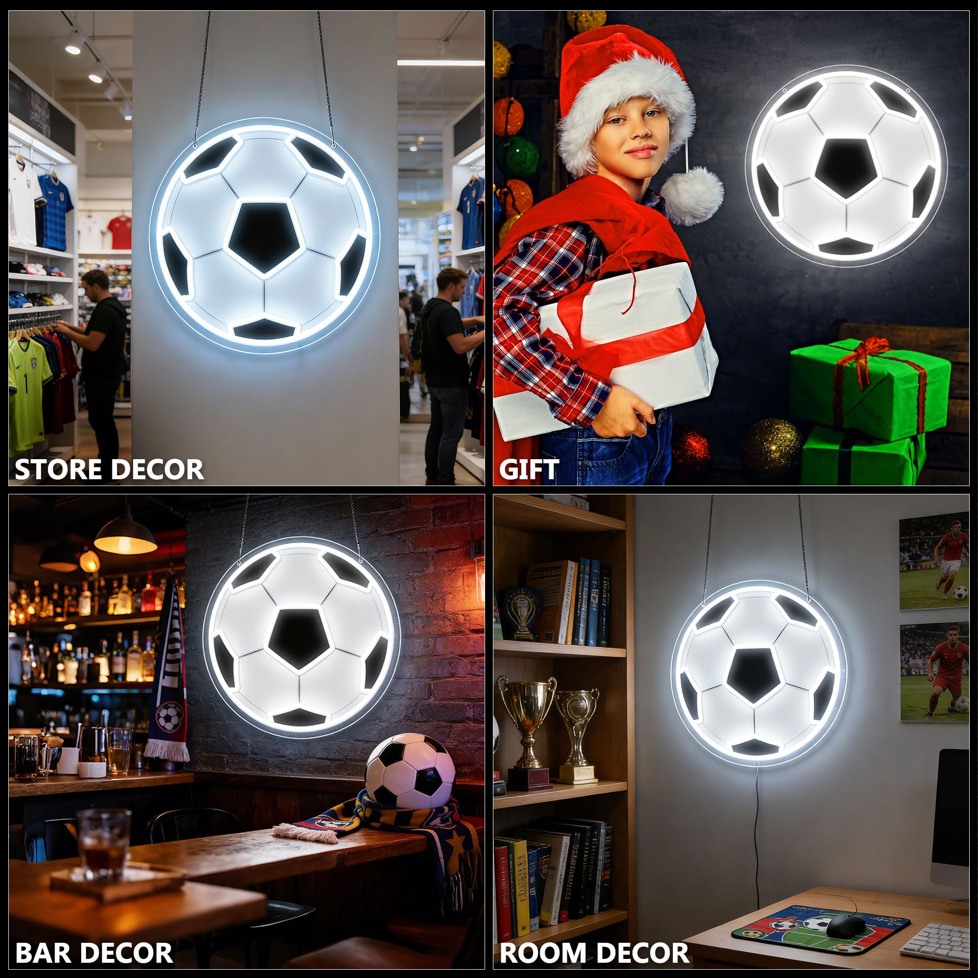 Letrero de neón de fútbol para decoración de pared, luz nocturna LED regulable, luz de neón deportiva alimentada por USB para dormitorio, decoración de sala de estar, fiesta de cumpleaños, regalos de