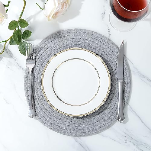 Miniatura 4 de fanquare Manteles individuales redondos trenzados de 12 pulgadas, tradicionales, de algodón, color sólido, para cocina, paquete de 4 manteles