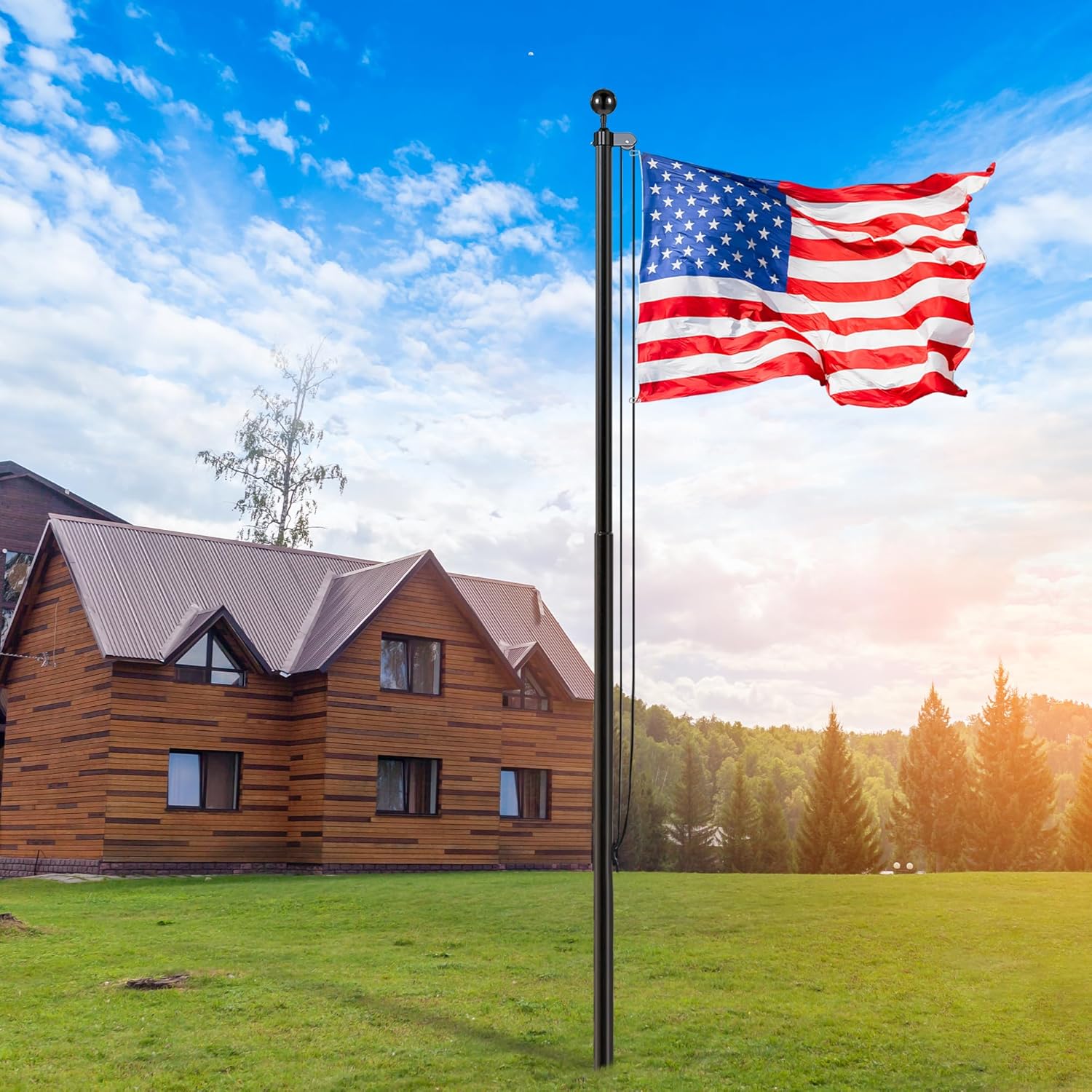 Flag Poles for Outside House - 13 Gauge 20 Ft Super Thick Flag Pole Kit, Outdoor Sectional Flagpoles with 3x5 American Flag, Heavy Duty Aluminum Flagpole for Yard, Residential, and Commercial