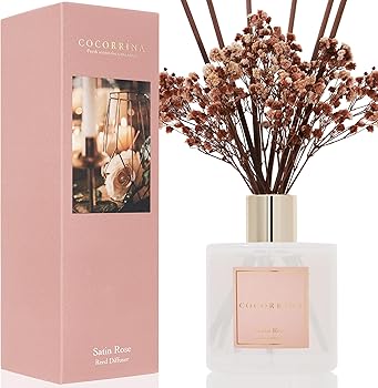 Cocorrína Reed Diffuser Sets- Satin Rose Scented Diffuser with Sticks Home Fragrance Reed Diffuser for Bathroom Shelf Decor
