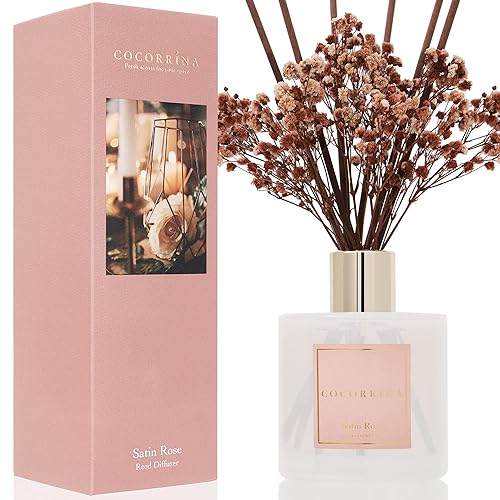 Cocorrína Reed Diffuser Sets- Satin Rose Scented Diffuser with Sticks Home Fragrance Reed Diffuser for Bathroom Shelf Decor - Satin Rose - Flower/6.7 Ounce/1pack