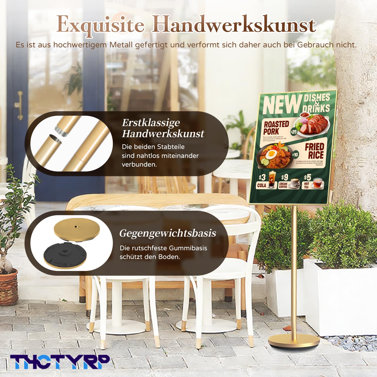A2 Präsentationsständer, Höhenverstellbar Aluminium Gold | Vertikales Schild Nachrichtentafel Anschlagtafel, Verstellbarer Winkel, Stabiles A2-Nachrichtenschild