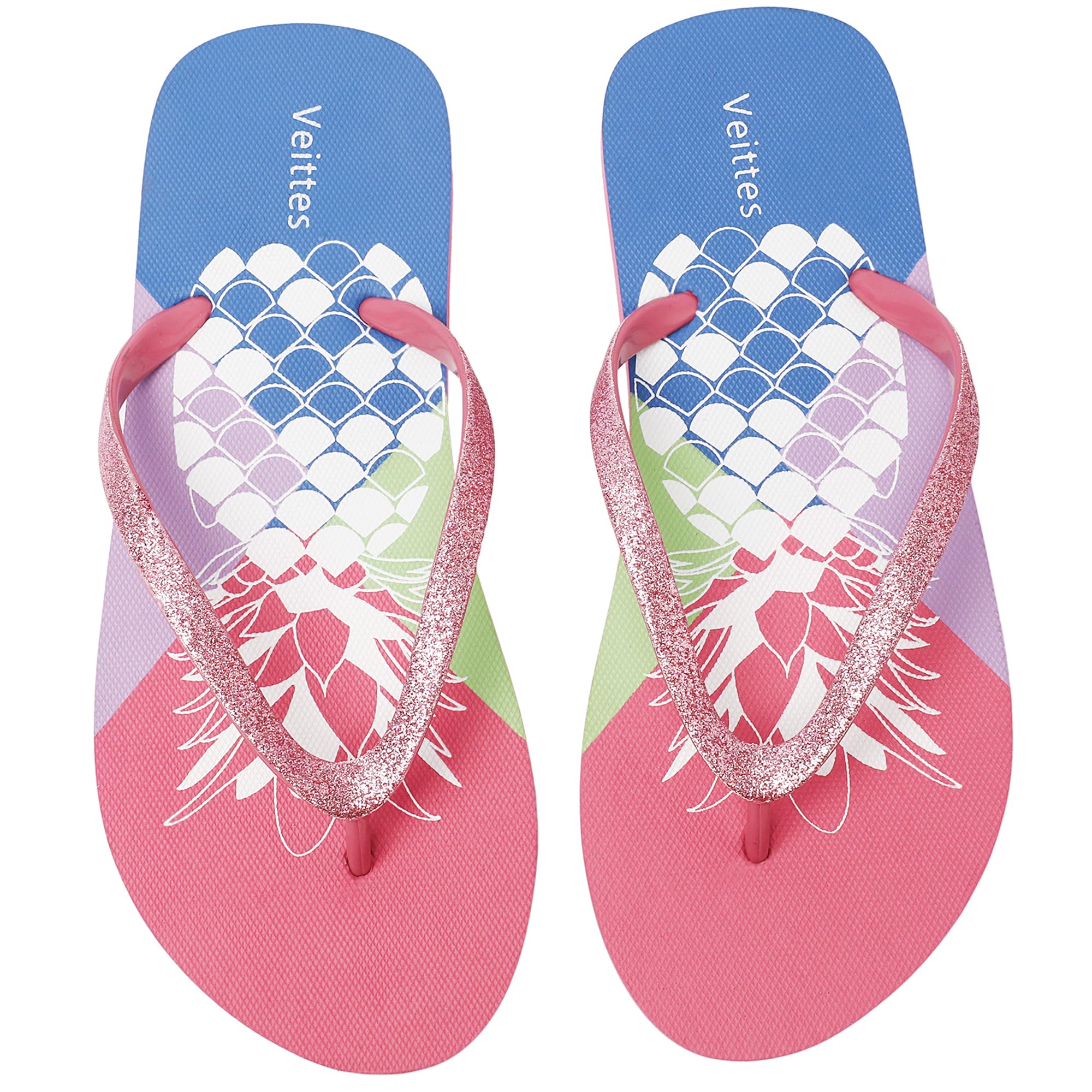 Veittes Tongs pour filles, Tongs de plage mignonnes pour petits et grands enfants, imprimées colorées pour filles.