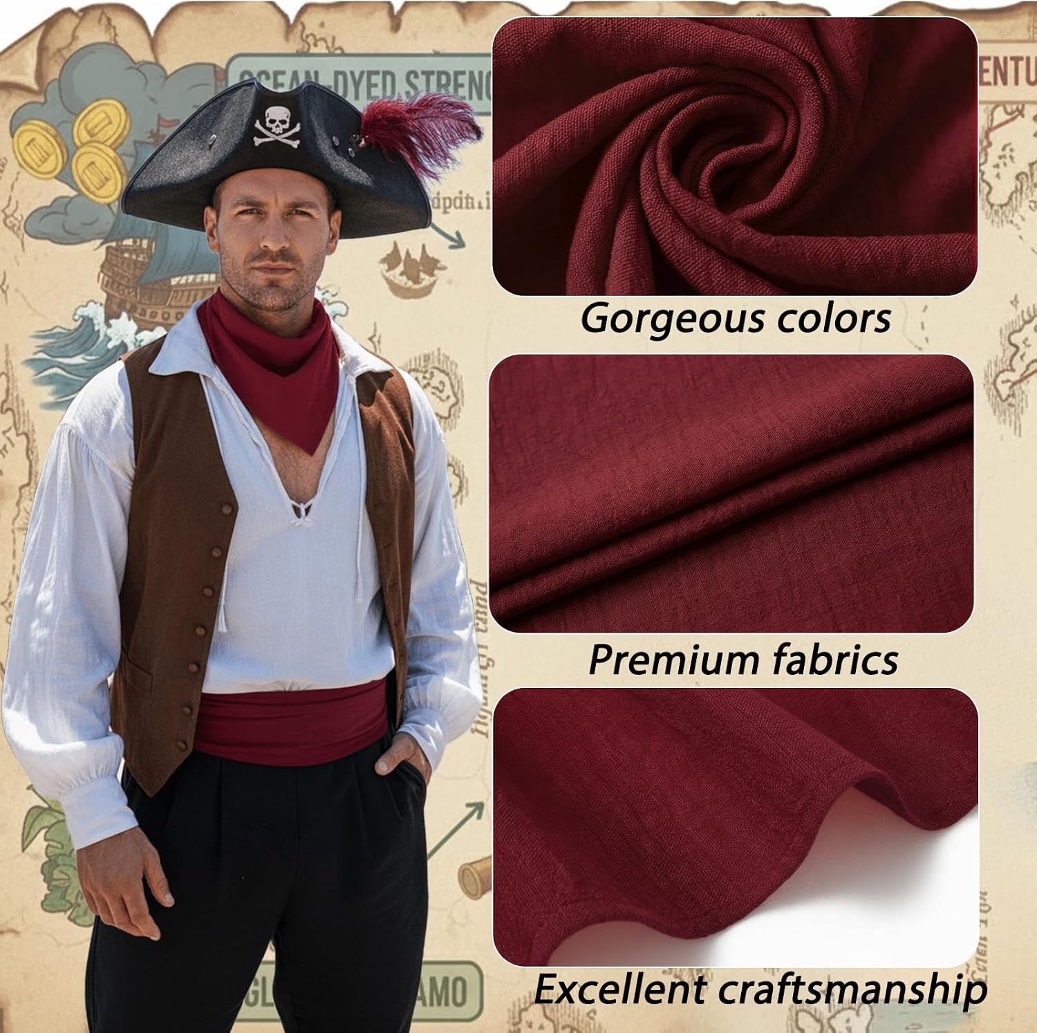 Lilike Pirate Bandana and Waist Sash Set, Halloween Costume Accessory