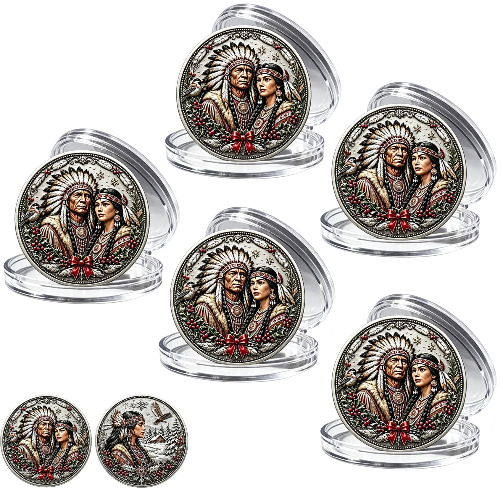 Moneta commemorativa natalizia a tema nativi americani Doppio lato (5Pcs)