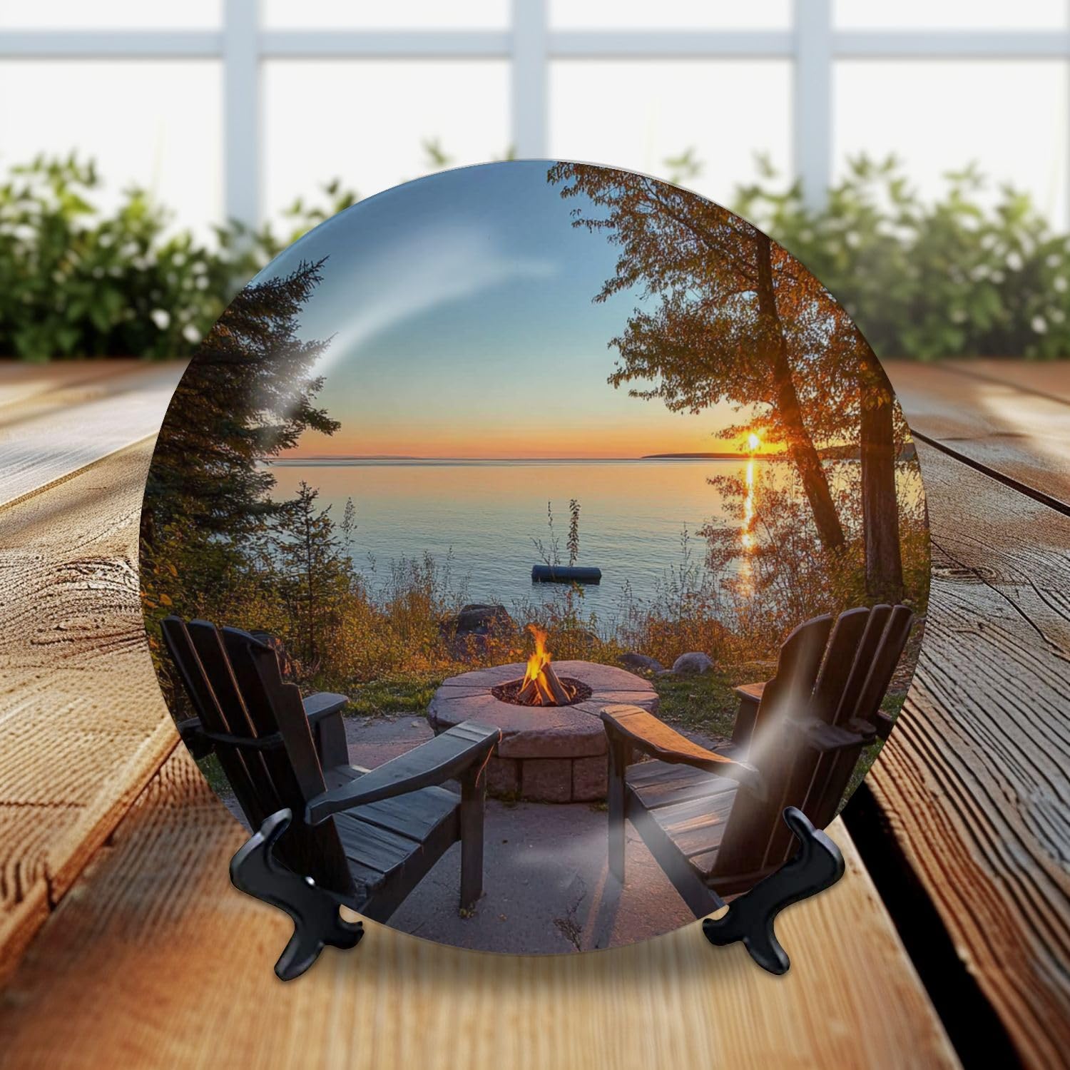DISAOODANK Decorative Plates Chair Table Looking Lake Superior Wall Decor Ceramic Ornament with Display Stand and Hook Up for Festival, Parties, Wedding 10