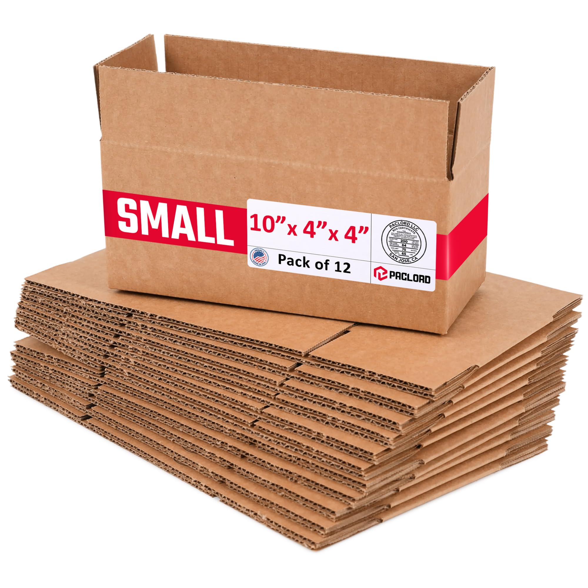 Small Cardboard Boxes 10"L x 4"W x 4"H (Pack of 12) - USA-Made Packing Boxes for Moving, Shipping, or Storage - USPS, UPS, FedEx Approved - Professional Packing Supplies for Moving | USA-Made Packing Boxes for Moving, Shipping, or Storage - USPS, UPS, FedEx Approved - Professional Packing Supplies