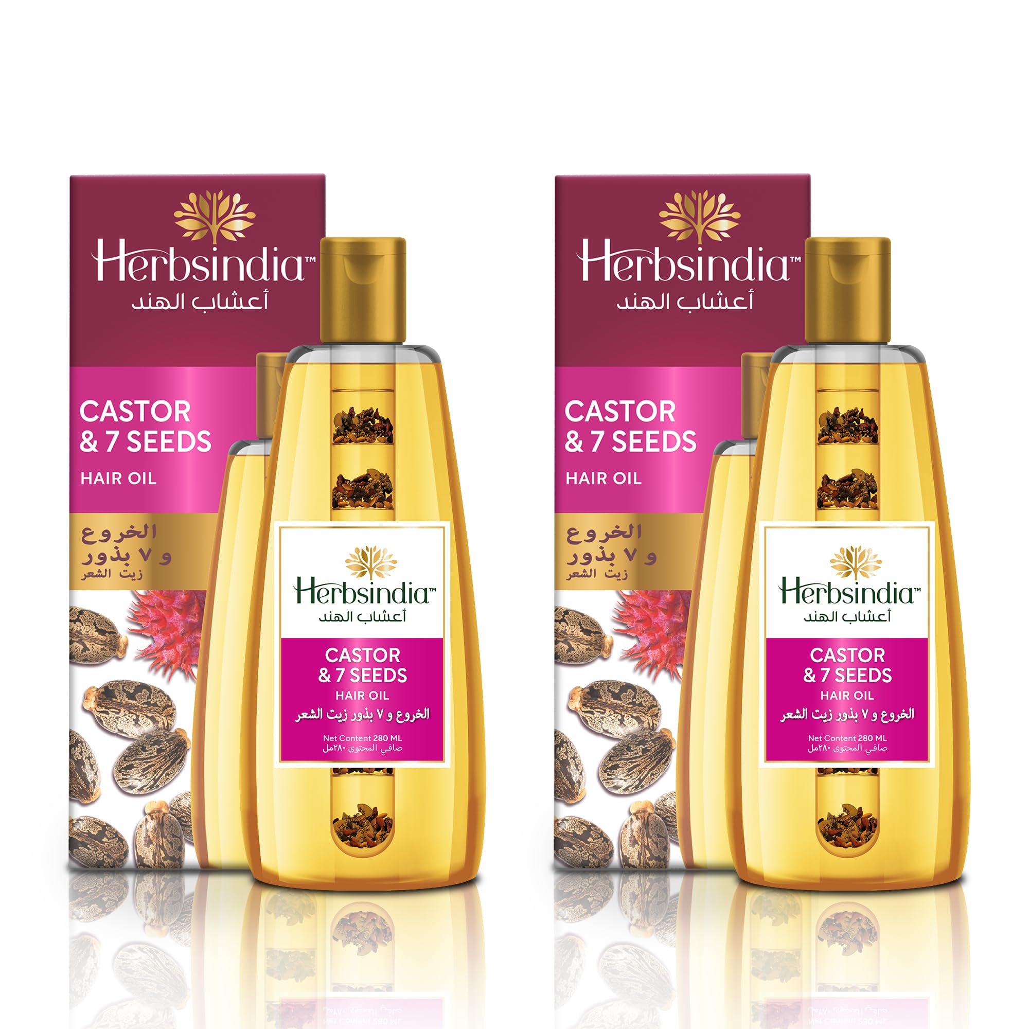 HerbsindiaCastor & 7 Herbal Seeds Hair Oil With Nourish Tube | For Thicker & Softer Hair| Silicone & Paraben Free | All Hair Types| 280ml (Pack of 2)