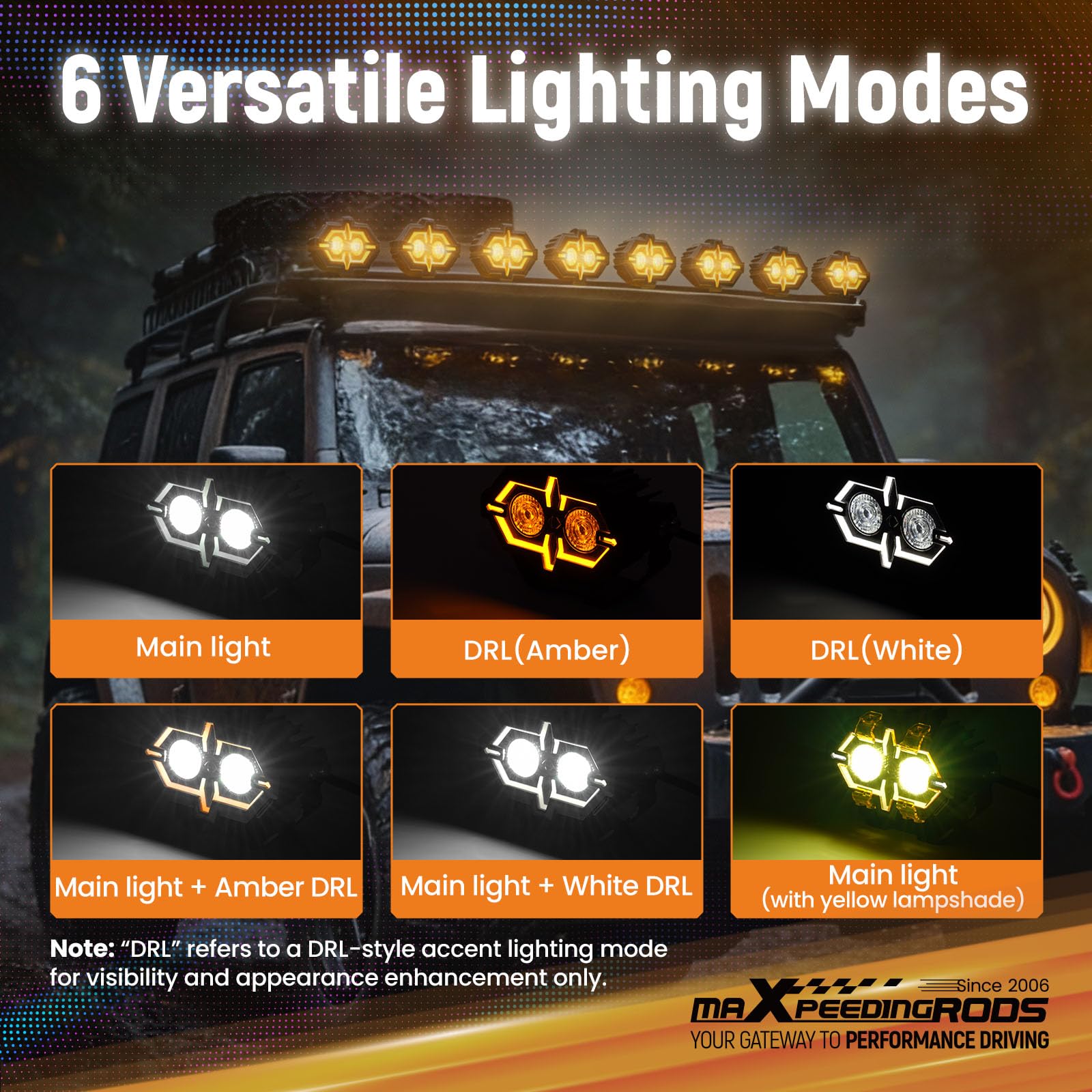 maXpeedingrods 4,5 Zoll LED Off-road Lichtmodul mit Kombistrahl 108 W, Gelb/Weiß DRL & Mehrmodus Fahrlicht, Wasserdicht mit Wärmeableitung, Ferngesteuert, Plug-and-Play für Lkw, ATV, SUV, 2 PCS