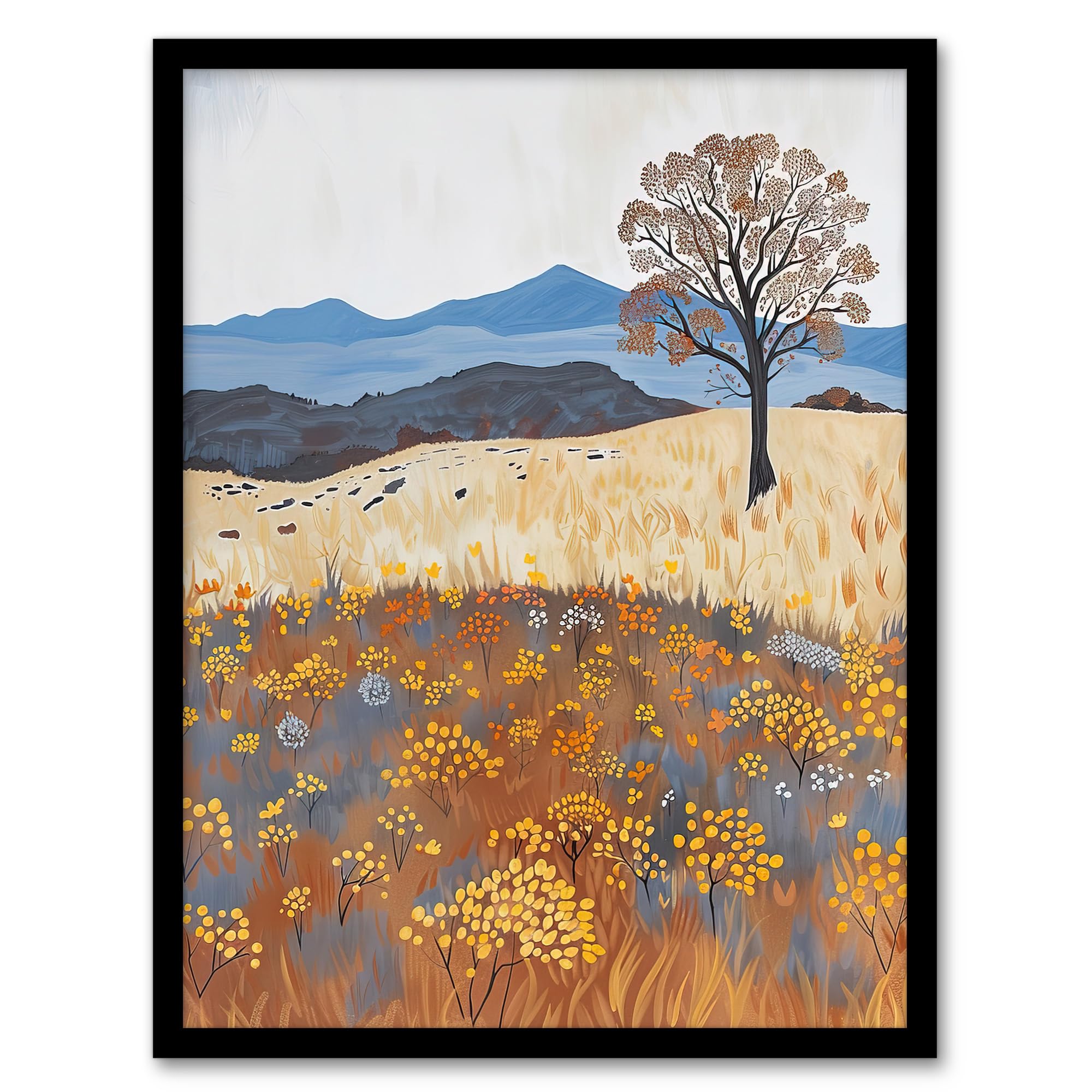 Colorado Countryside Floral Landscape Painting - Framed Art Print - Artery8