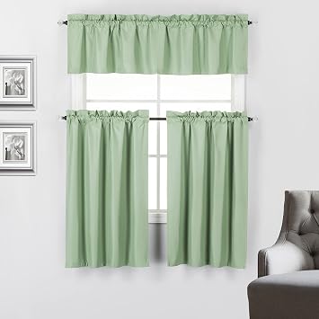 Rooney 3 Piece Thermal Backing Blackout Kitchen Window Curtain Tiers and Valance Set (Sage)