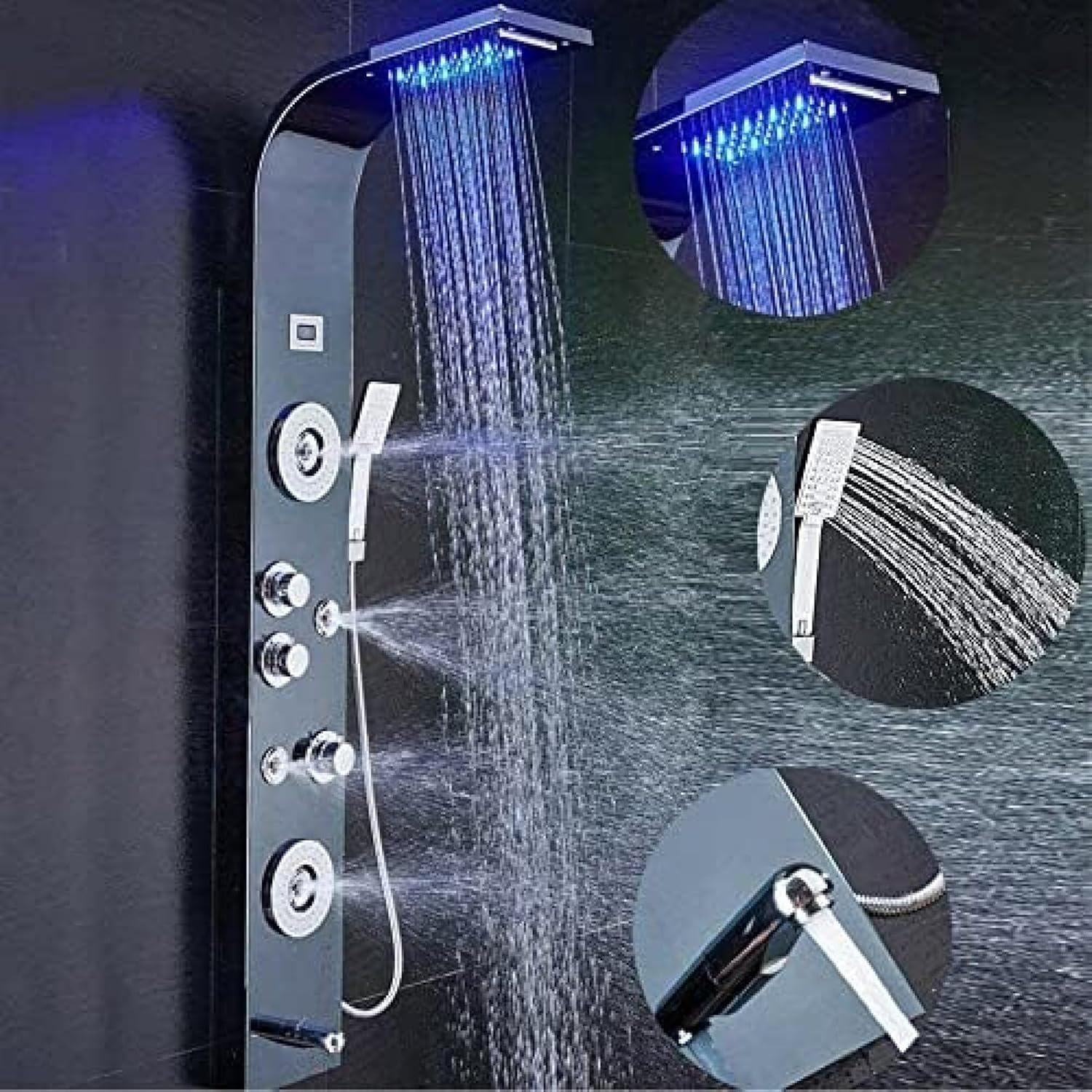 Shower Panel TowerRainfall Waterfall Massage Suit Sprayer Black Shower Suit