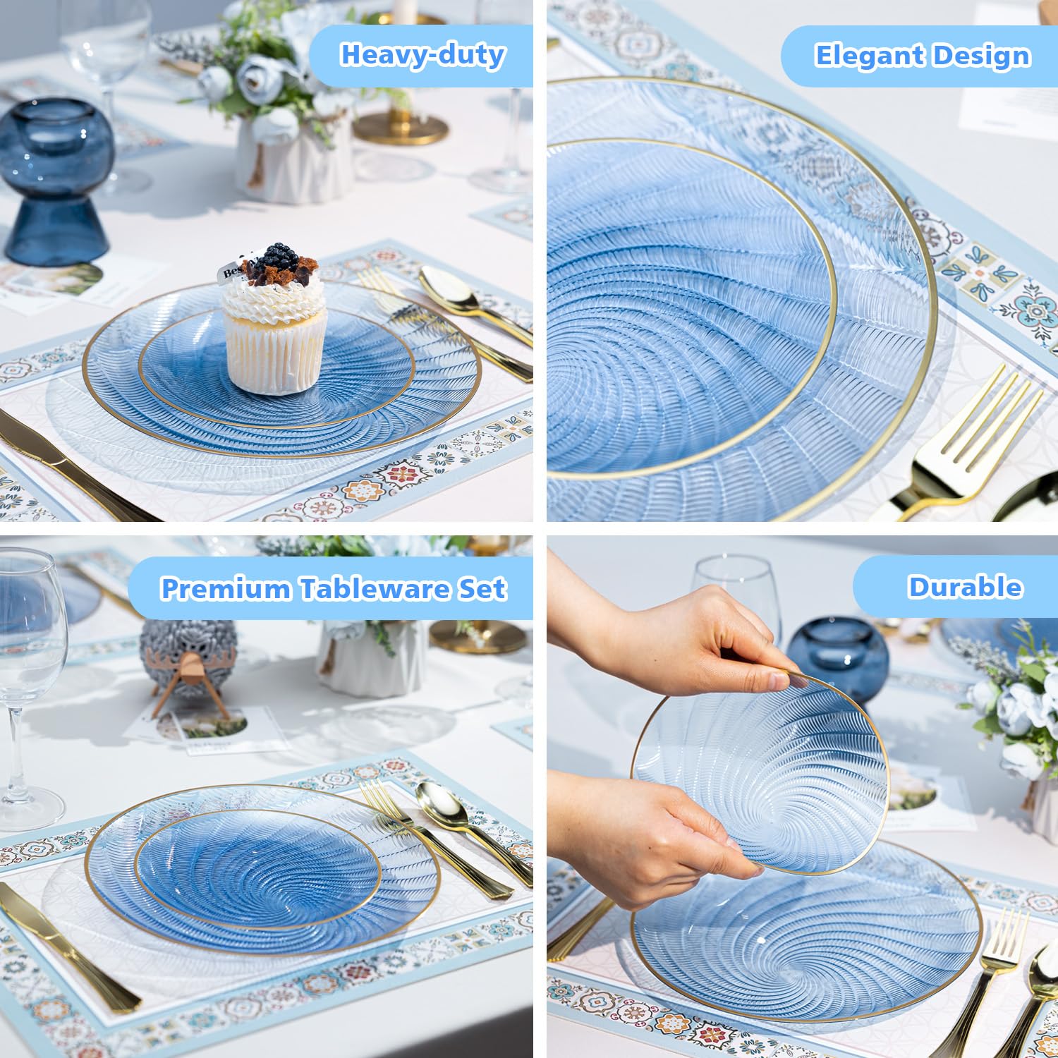 Blue Shell Plates & Gold Silverware Set - 150 PCS -3