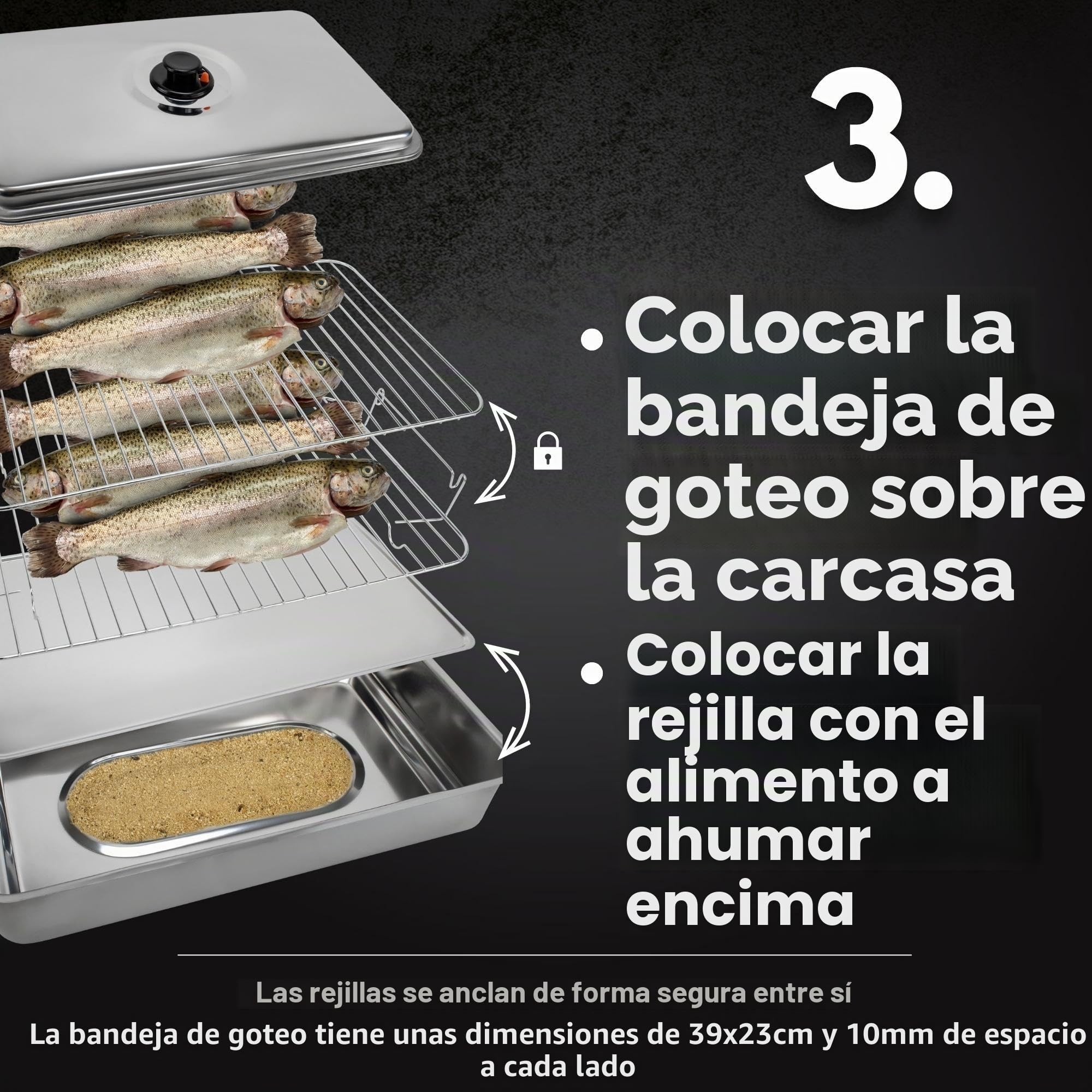Deluxe Horno de ahumar de mesa XL de acero inoxidable con pasta combustible, con harina para ahumar, especias, quemador, inoxidable