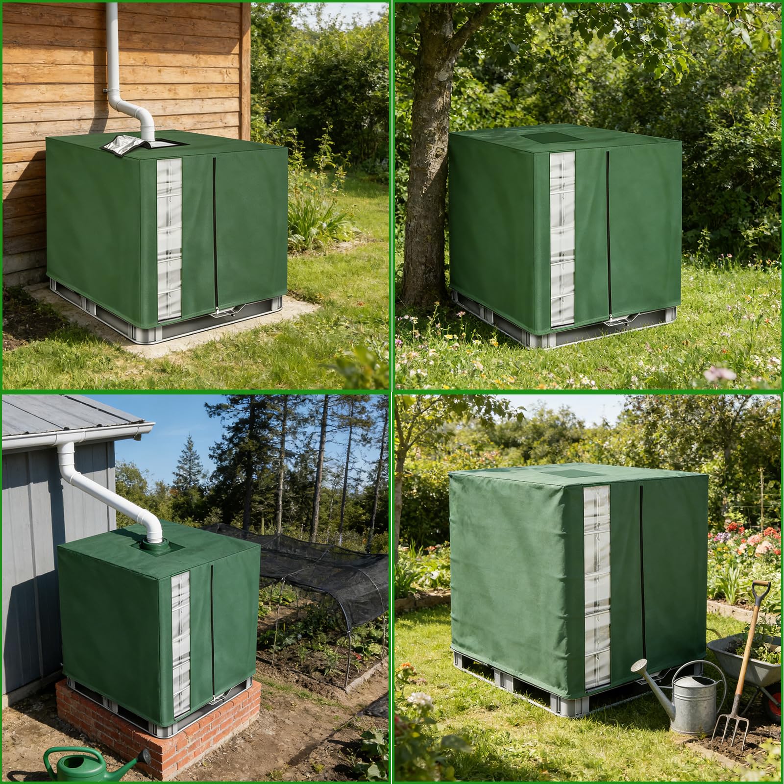 IBC Pokrowiec na zbiornik na wodę 420D Oxford, plandeka ochronna na zbiornik 1000L, osłona na zbiornik IBC UV, osłona na zbiornik na wodę deszczową z oknem, 120 x 110 x 116 cm - zielony