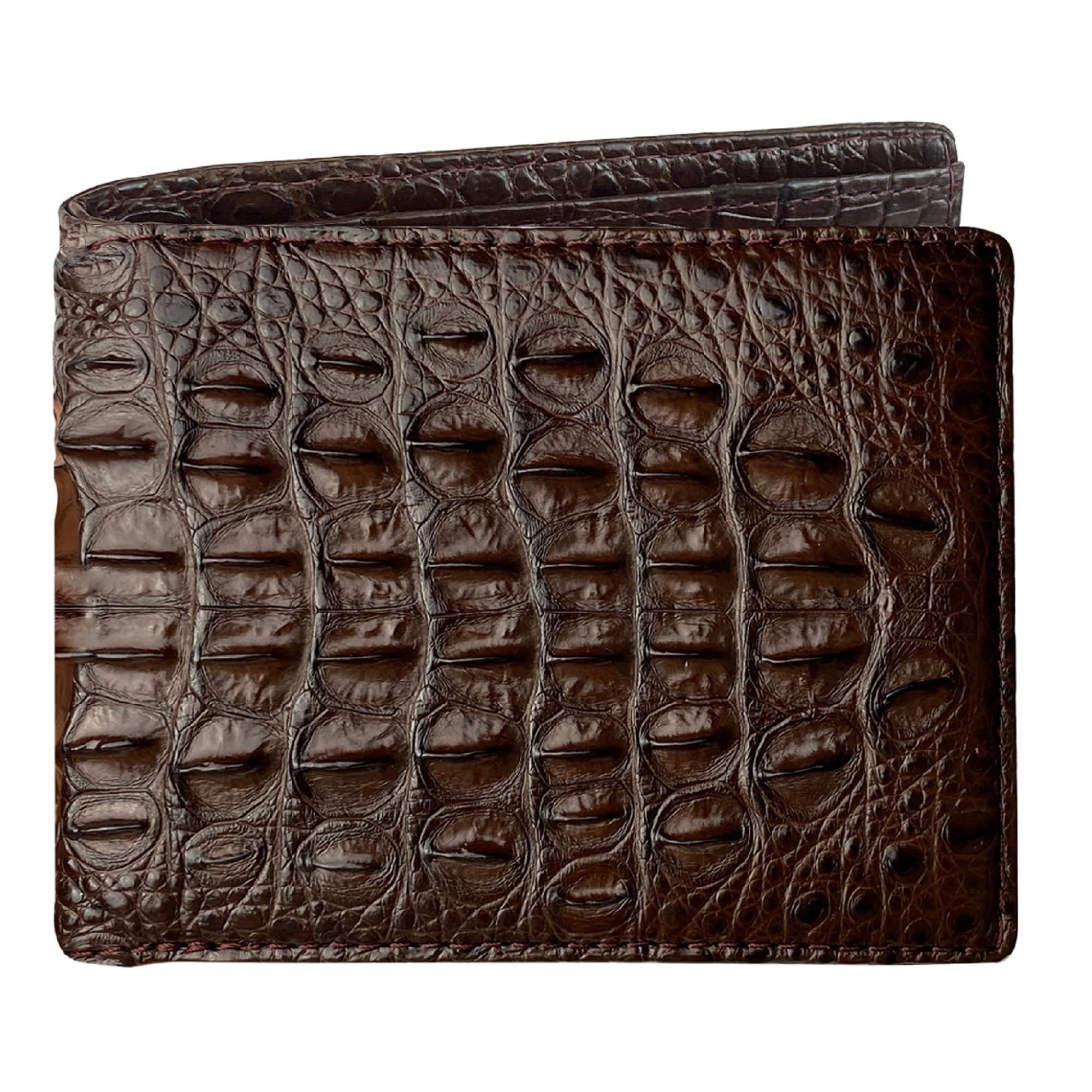 Men Alligator Bifold Leather Wallet Crocodile Belly Hornback RFID Blocking Handmade For Dad Husband Son Teacher, Bifold-Dark Brown-Croc DOUBLE SIDE, 4.5" x 3.5", Casual