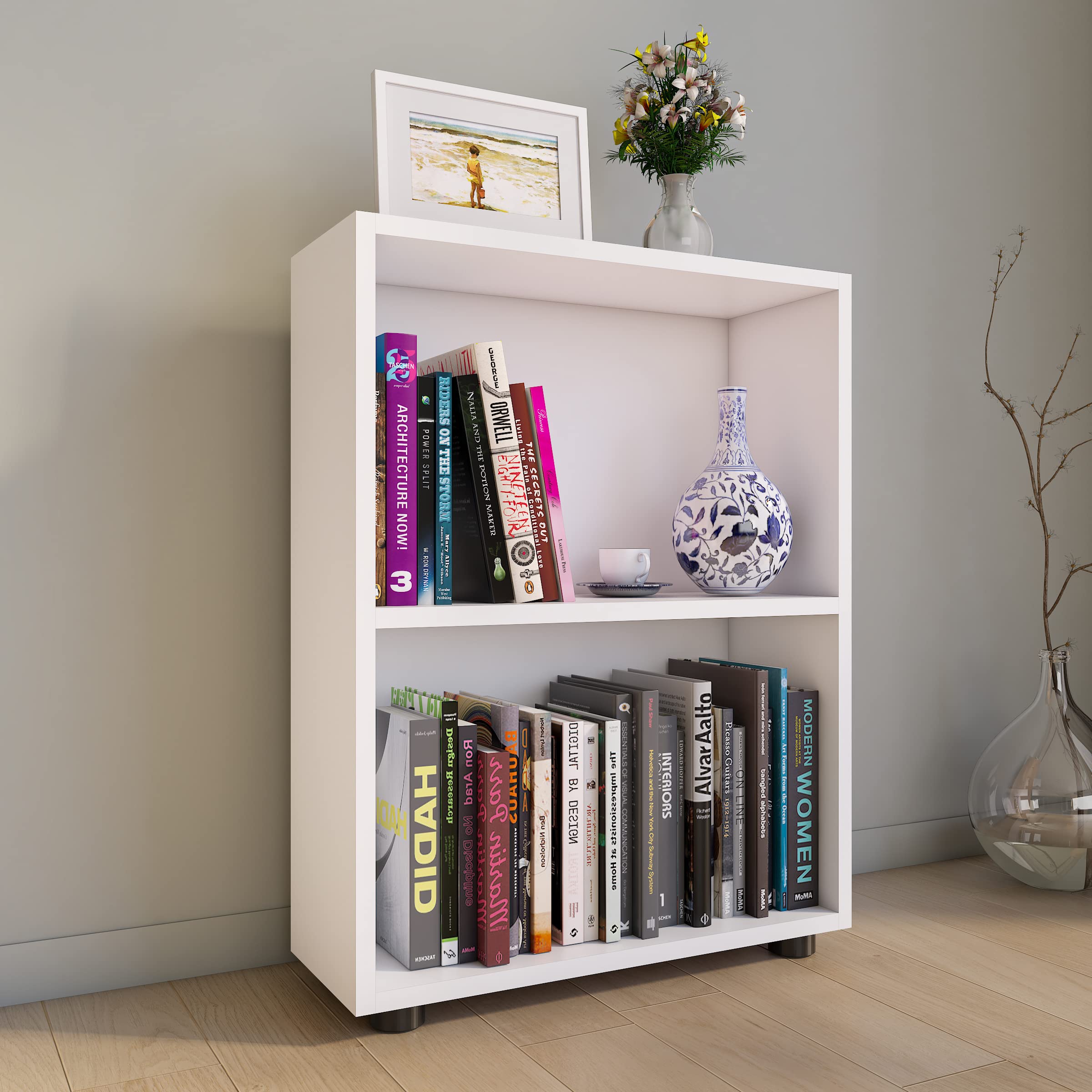 VCM Étagère de Bureau en Bois Étagère à Livres déco Étagère sur Pied Bulas 2 Compartiments Étagère de Bureau en Bois Étagère à Livres déco Étagère sur Pied Bulas 2 Compartiments Blanc