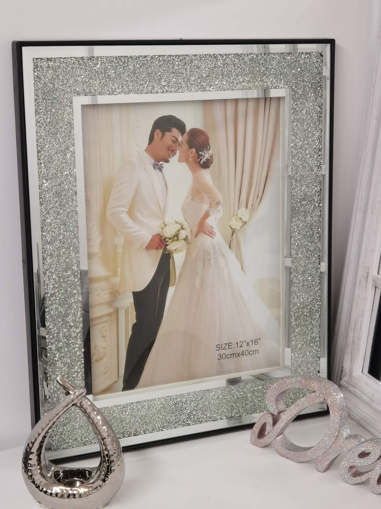 Deenz Silver 12X16" Inches Crushed Glass Crystal Diamond Photo Frame Home Decor, Gift, The World's Largest Picture Frame Collection Of Store