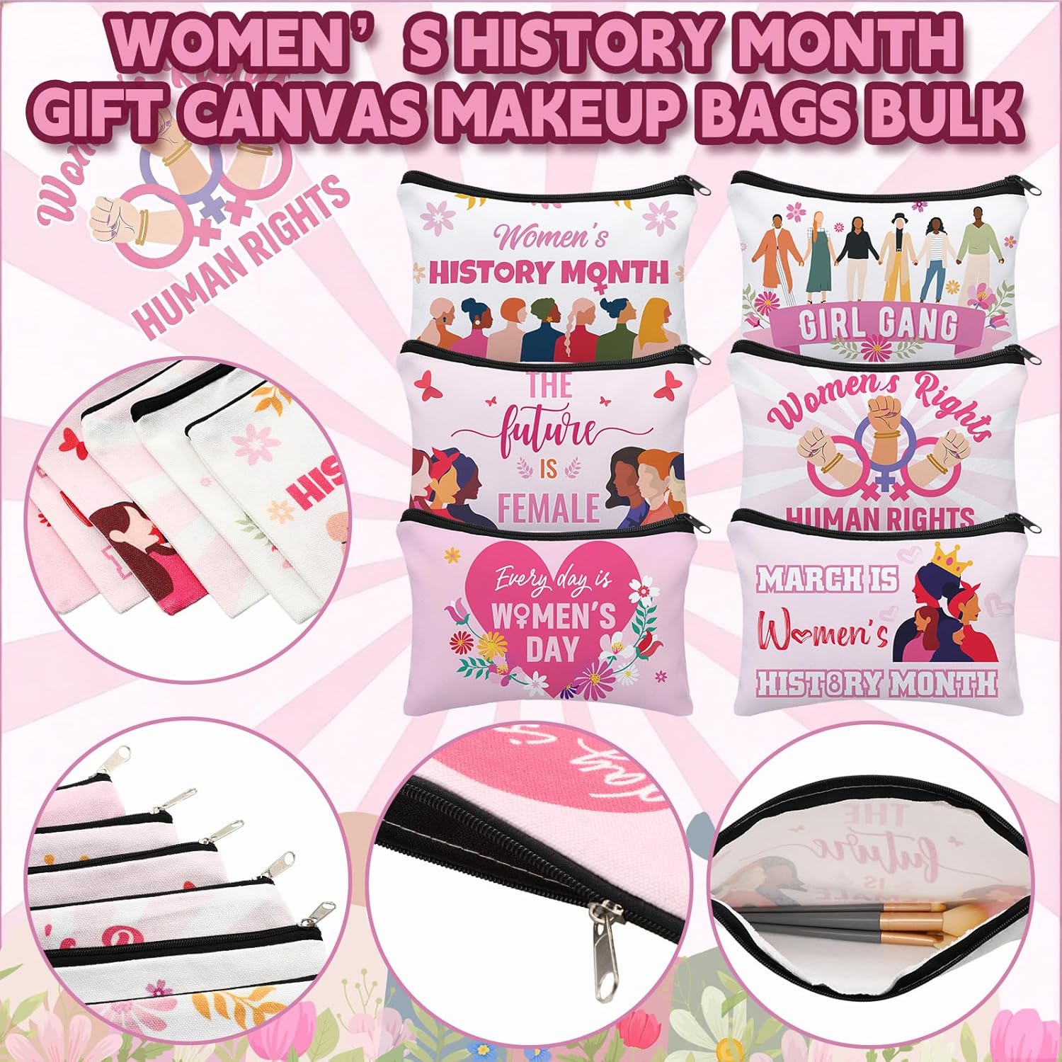 Clysee 24 Pcs Women's History Month Gifts Bulk International Womens Day Gifts Feminist Awareness Makeup Bags Women Empowerment Party Favors for March 8th Female Rights Celebration Event - Image 3