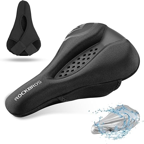ROCKBROS Funda de asiento de bicicleta para hombres y mujeres, cómodo cojín acolchado de gel para asiento de bicicleta, compatible con pelotón,