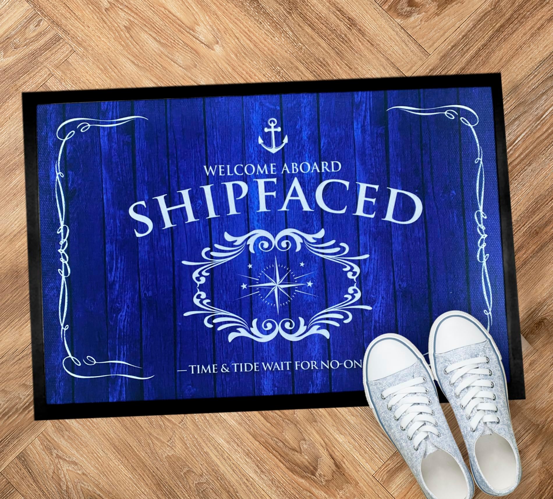 Artylicious Personalised Boat Mat - Narrowboat, sailboat, yacht, canal barge | Personalised floor mat nautical compass (3 SIZES) mat, boating accessories gift