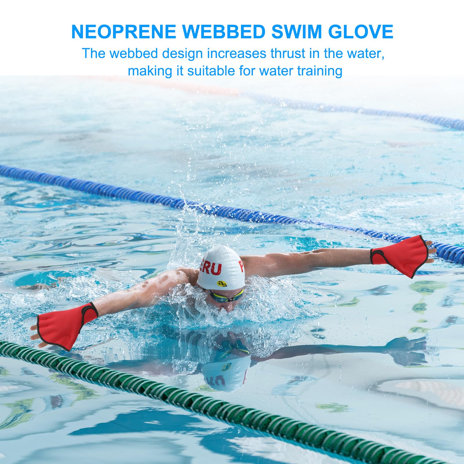 PATIKIL Schwimmhandschuhe, 2 Paar Gepolsterte Schwimmhandschuhe für Wassergymnastik, XL, Dunkelblau