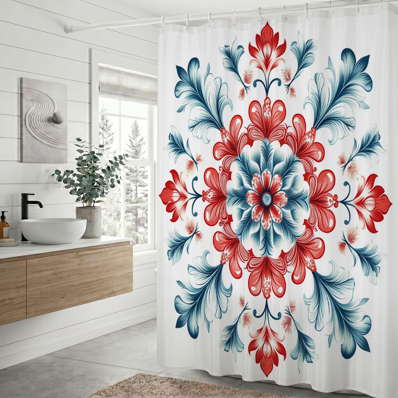 Rideau de douche 150 x 180 cm imperméable en tissu polyester pour baignoire salle de bain Q-o154