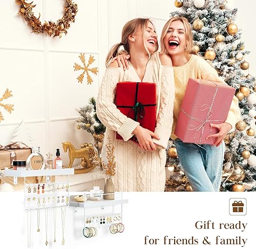 Miniatura 7 de Lolalet Organizador de joyas colgante de montaje en pared, organizador de joyas con aretes, pulseras, collares, ganchos, regalo del día de la madre,