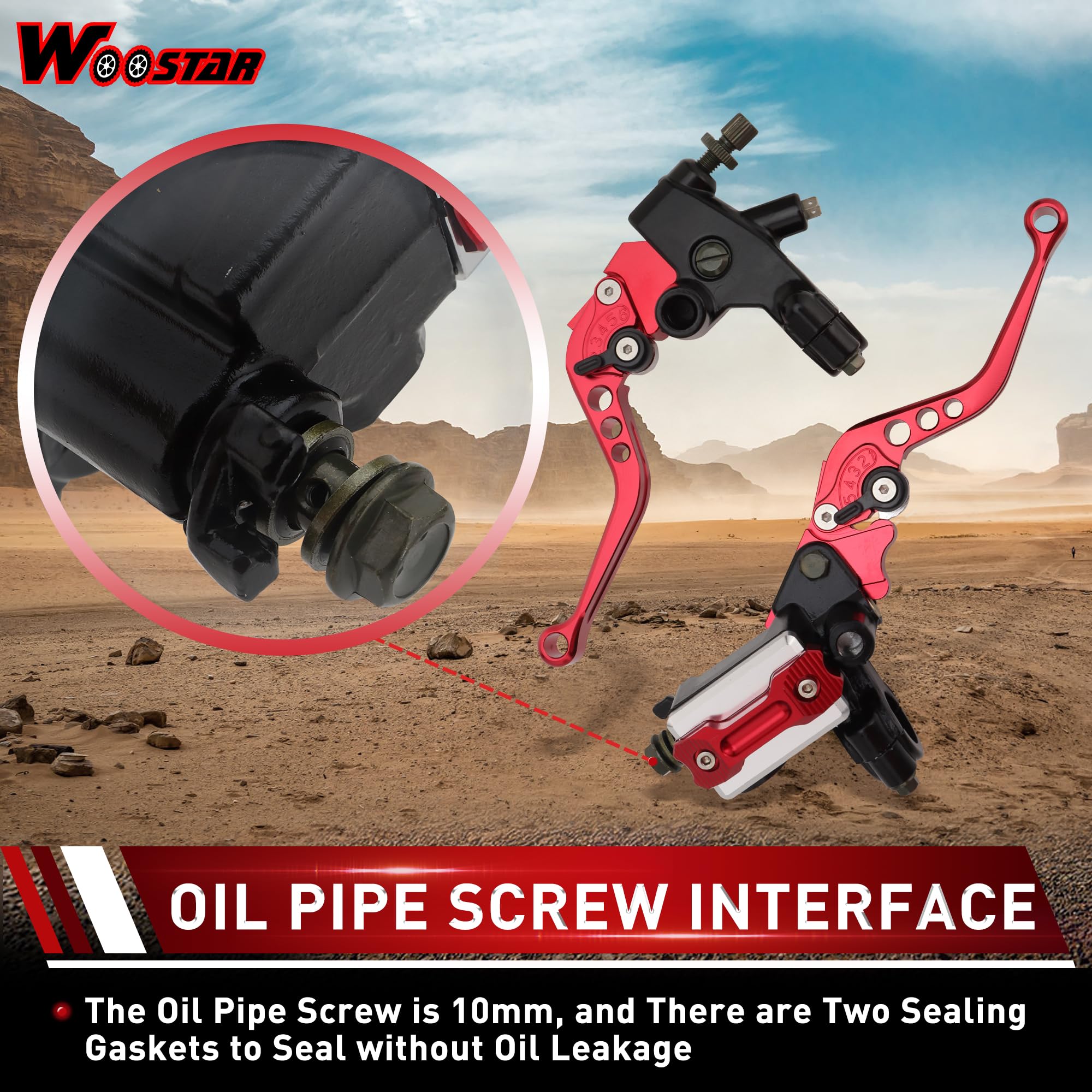 WOOSTAR 22mm Estándar 7/8" CNC Ajustable Embrague de Freno Palanca del Cilindro Maestro Set Reemplazo para Majesty T3 T5 T6 Motocicleta Dirt Pit Bike Scooter ATV Rojo