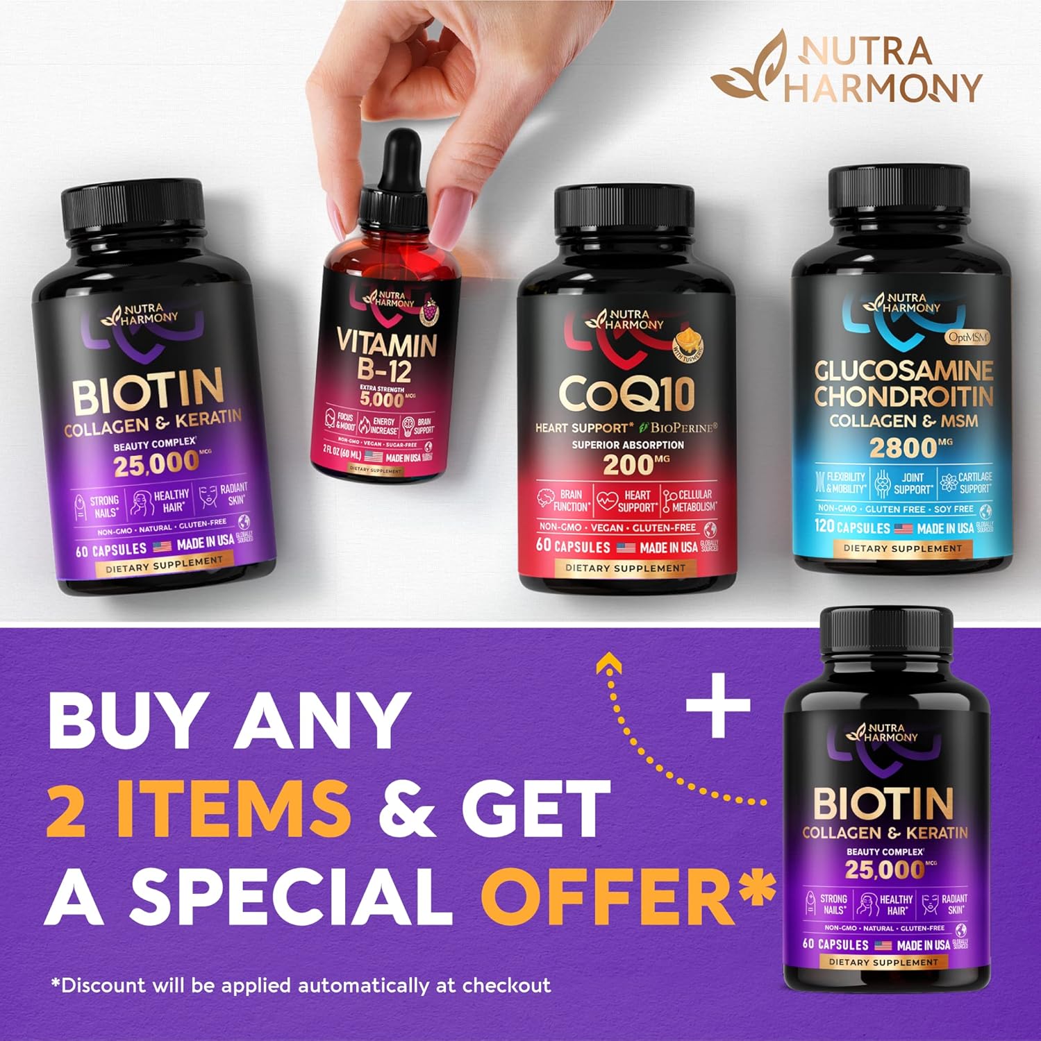 Biotin Vitamins with Collagen & Keratin - Hair Growth Supplement for Women & Men - 25000 mcg Pills - Made in USA - B1,B2,B3,B6,B7 Complex - Healthy Nails & Skin - As Liquid, Drops, Oil - 60 Capsules : Health & Household