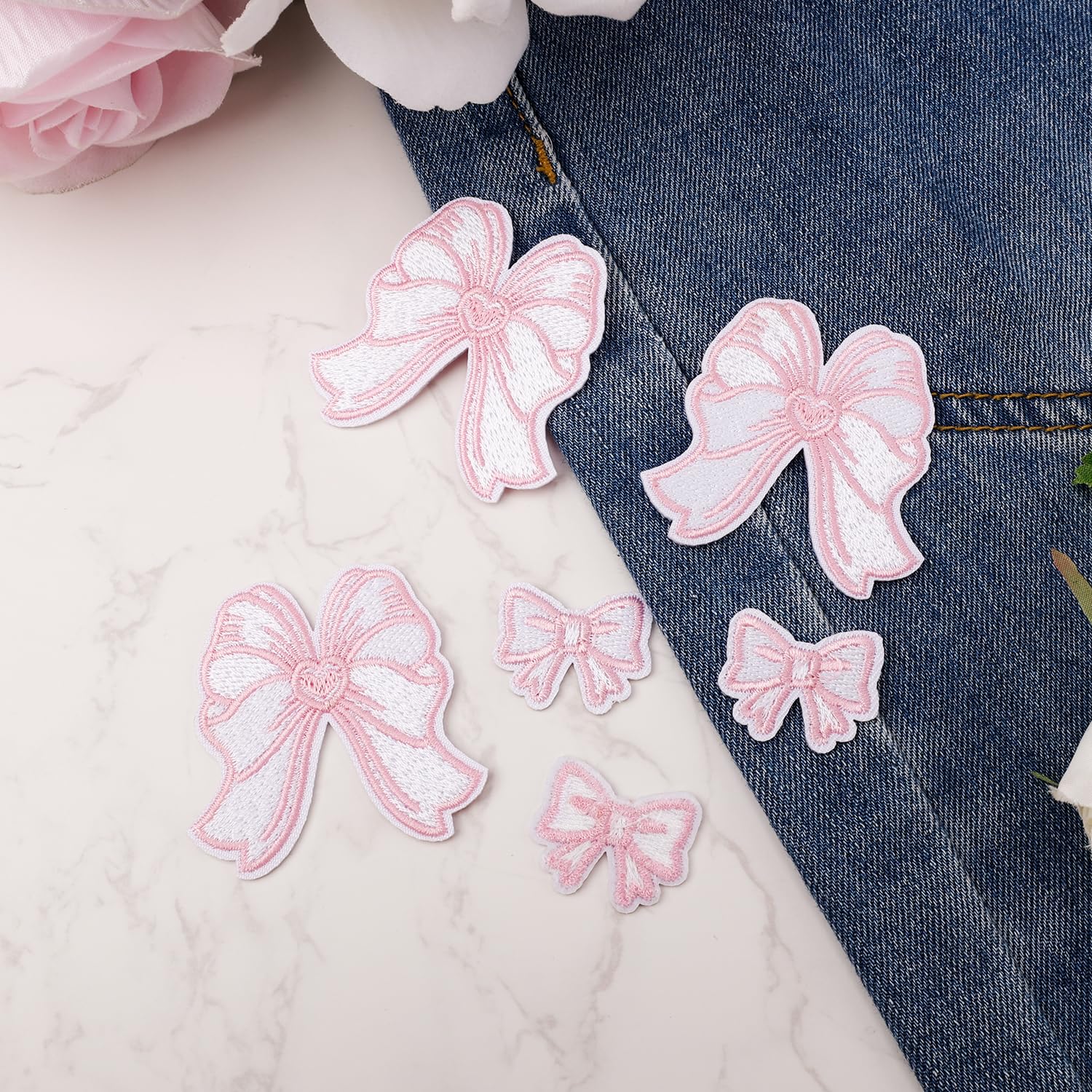 9 Pcs Patchs Thermocollants Nœud Rose - Patchs Broderie Mignons Pour Vêtements Et Accessoires
