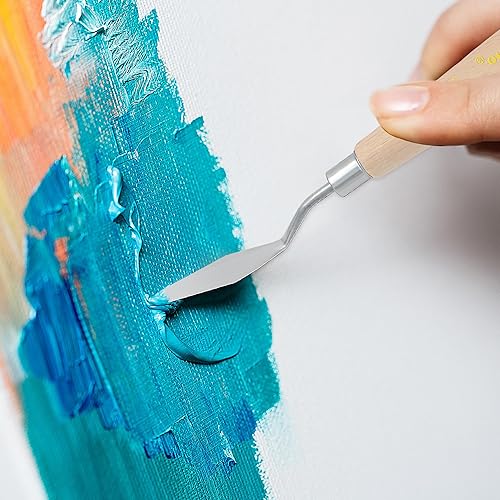 Miniatura 8 de Herramientas de arte de cuchillo de paleta de 5 piezas con mango de cuchillo de madera Material para pintar lienzo y cuchillo de paleta para pintura