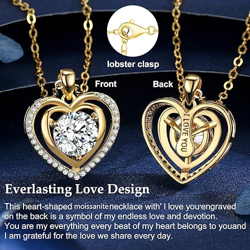 Miniatura 3 de Collar dorado con dije de corazón de moissanita para mujer, gema creada en laboratorio, "I Love You", boda, aniversario, cumpleaños, Navidad, Día de