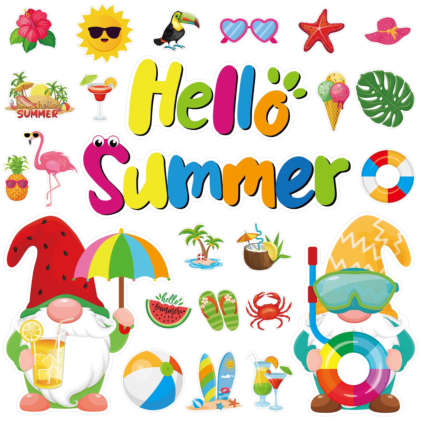 25Pcs Summer Beach Magnets Car Decorations, Hello Summer Refrigerator Magnets Summer Beach Cruise Door Magnets Stickers for Summer Party Fridge Mailbox Cruise Cabin Door Decor