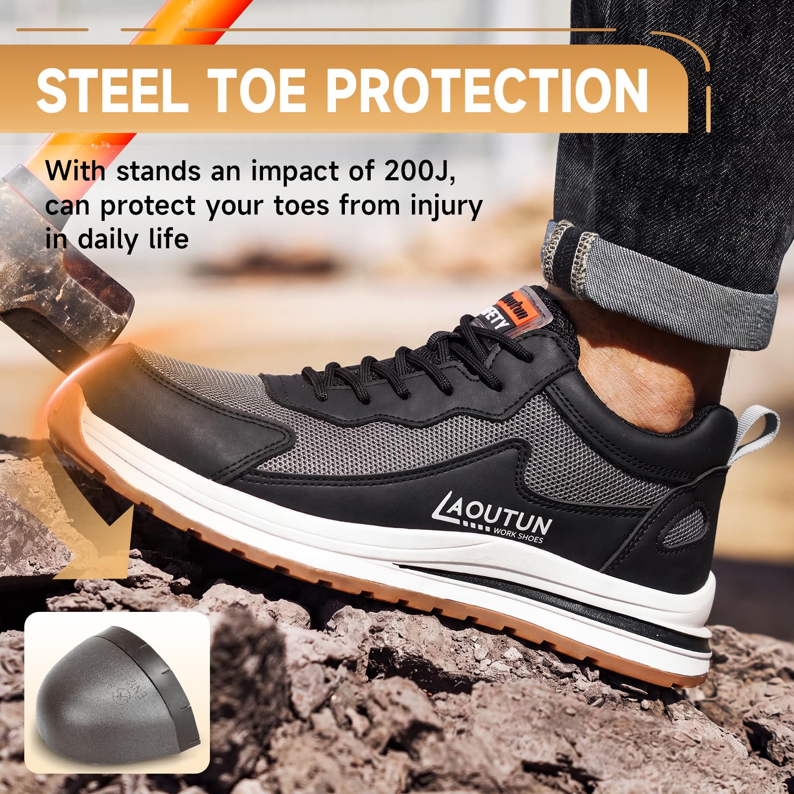 LAoutun Zapatillas de seguridad para hombre, con puntera de acero