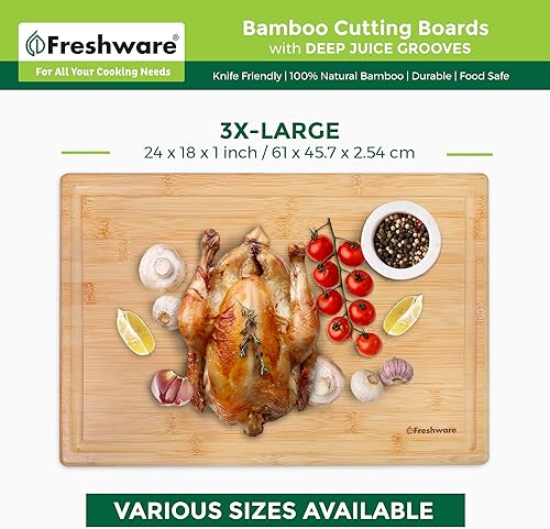 Miniatura 32 de Freshware - Tabla de cortar de bambú para cocina, ranura para jugos [extragrande]. Tabla para cortar carne, verduras, frutas, queso, bandeja