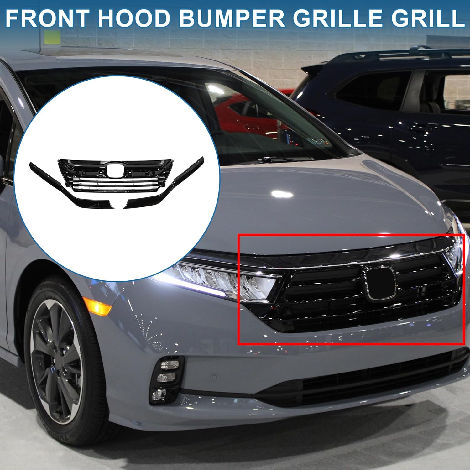 Front Hood Bumper Grille Grill Front Upper Grille Chrome Headlight Eyelid for Honda Odyssey 2018-2021 Black