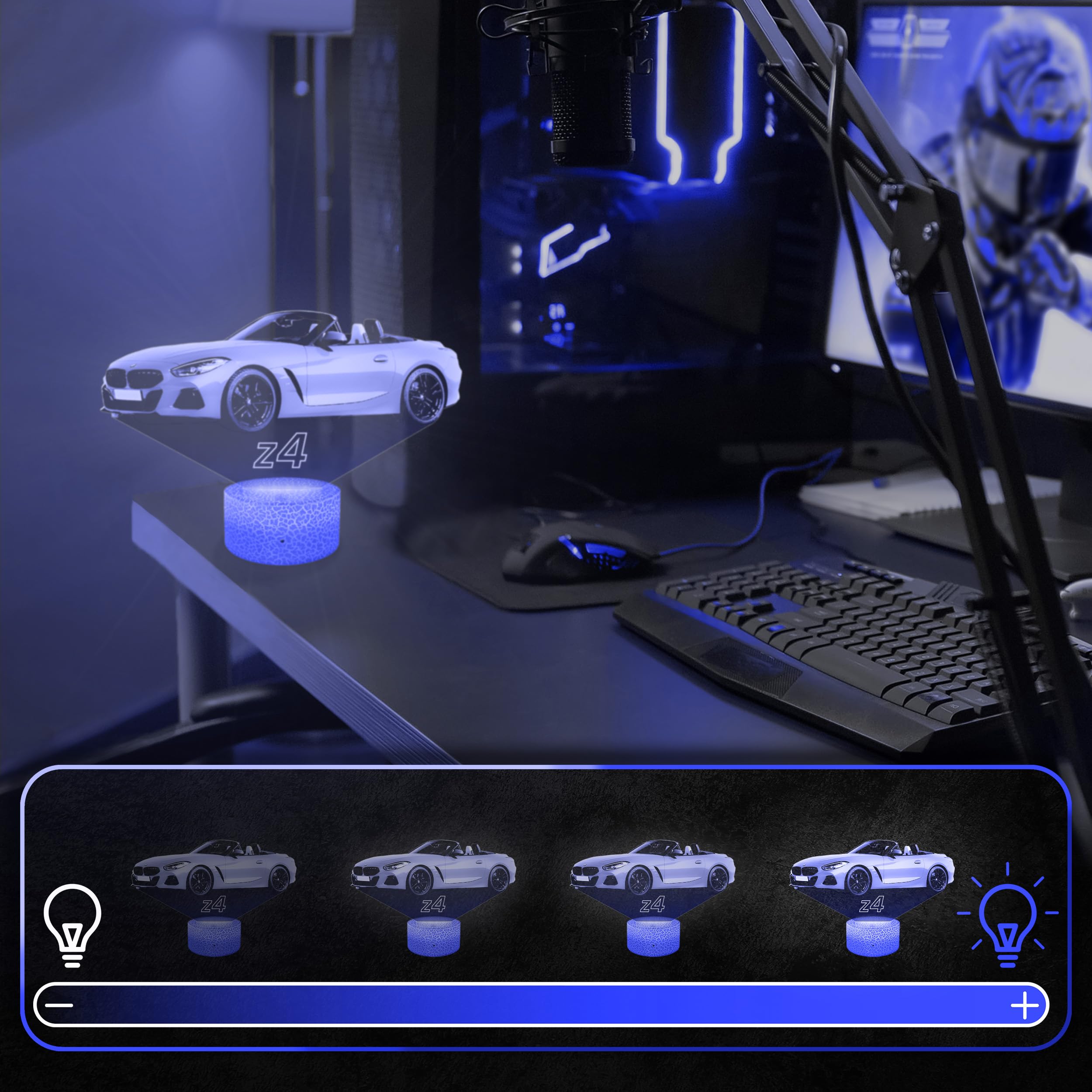 Lampephoto.fr - Auto BM Z4 3D Lampe, Touch Nachtlicht, Auto Geschenk, Supercar Tuning, 3D Led Illusion Geschenkidee Weihnachten Geburtstag Junge, Dekoration Kinder und Erwachsenenzimmer
