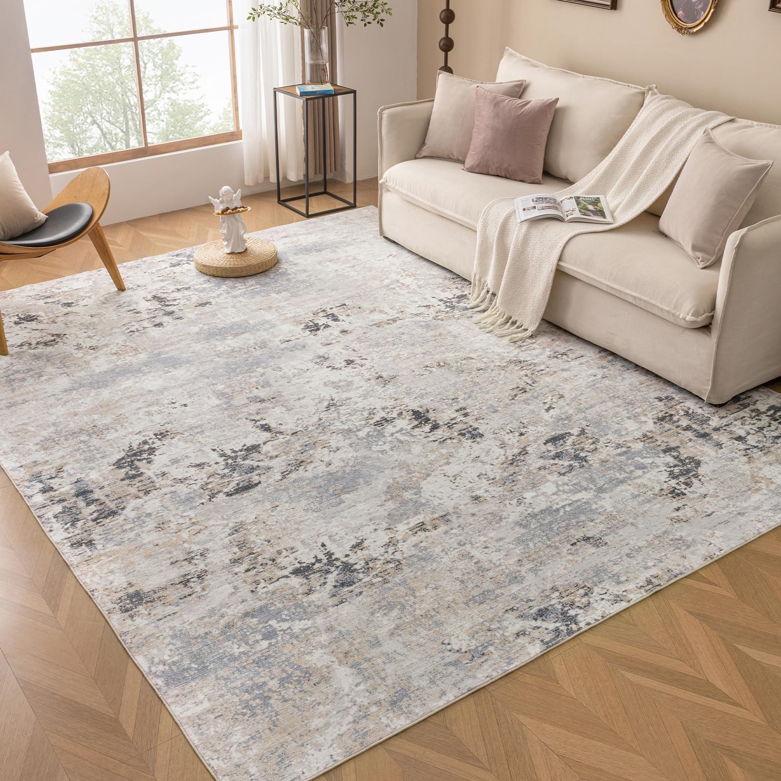 VK·LIVING Large Washable Rug 8x10 Abstract Area Rug for Living Room Bedroom Dinning Room, Soft Low Pile Lightweight Non Slip Machine Washble for High