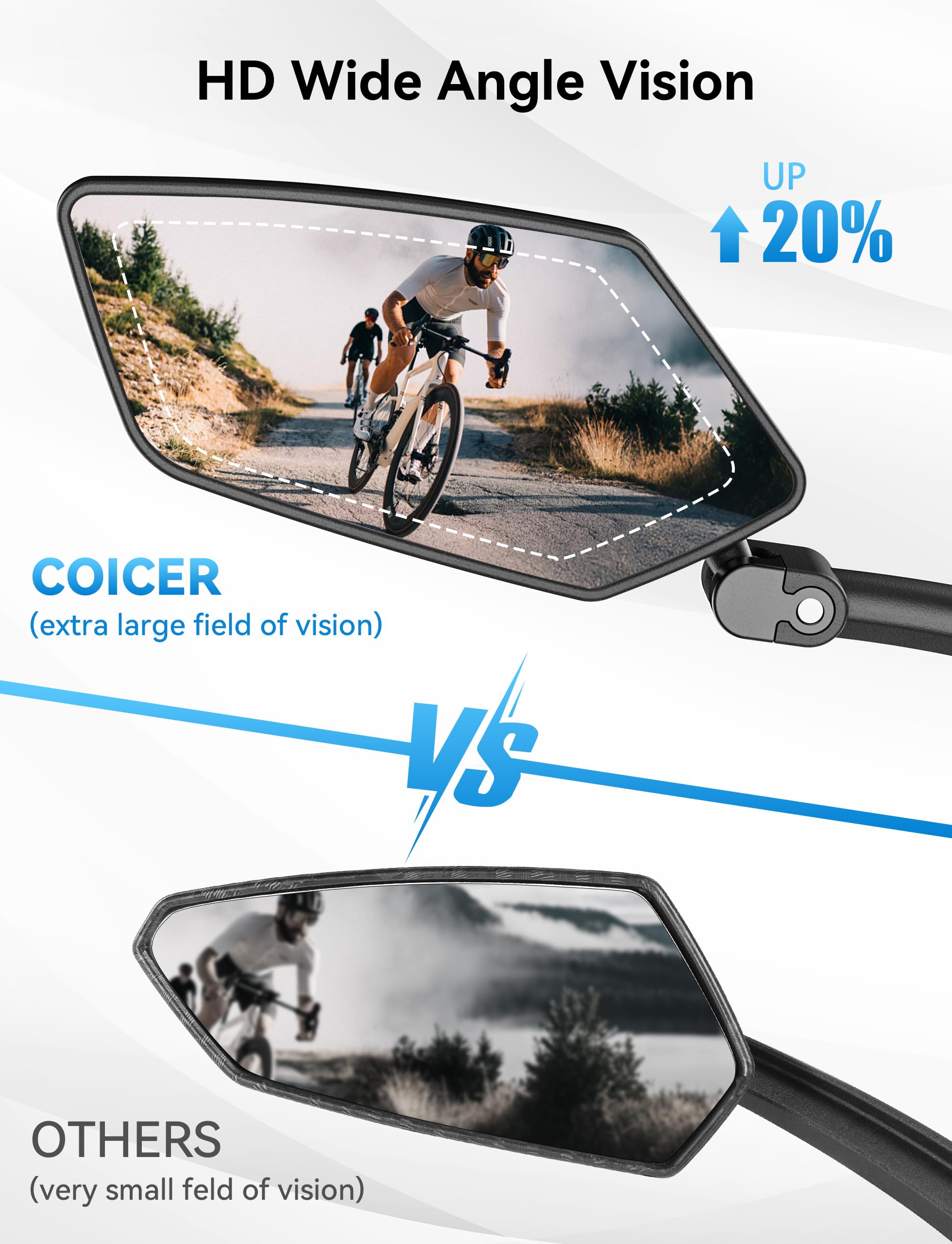 Specchietti per Bicicletta in Coppia, Specchietto per Moto Ripiegabile e Orientabile a 360°, Grande Specchio, Braccio Lungo, Specchietto per Monopattino Elettrico Accessorio per Bicicletta Elettrica