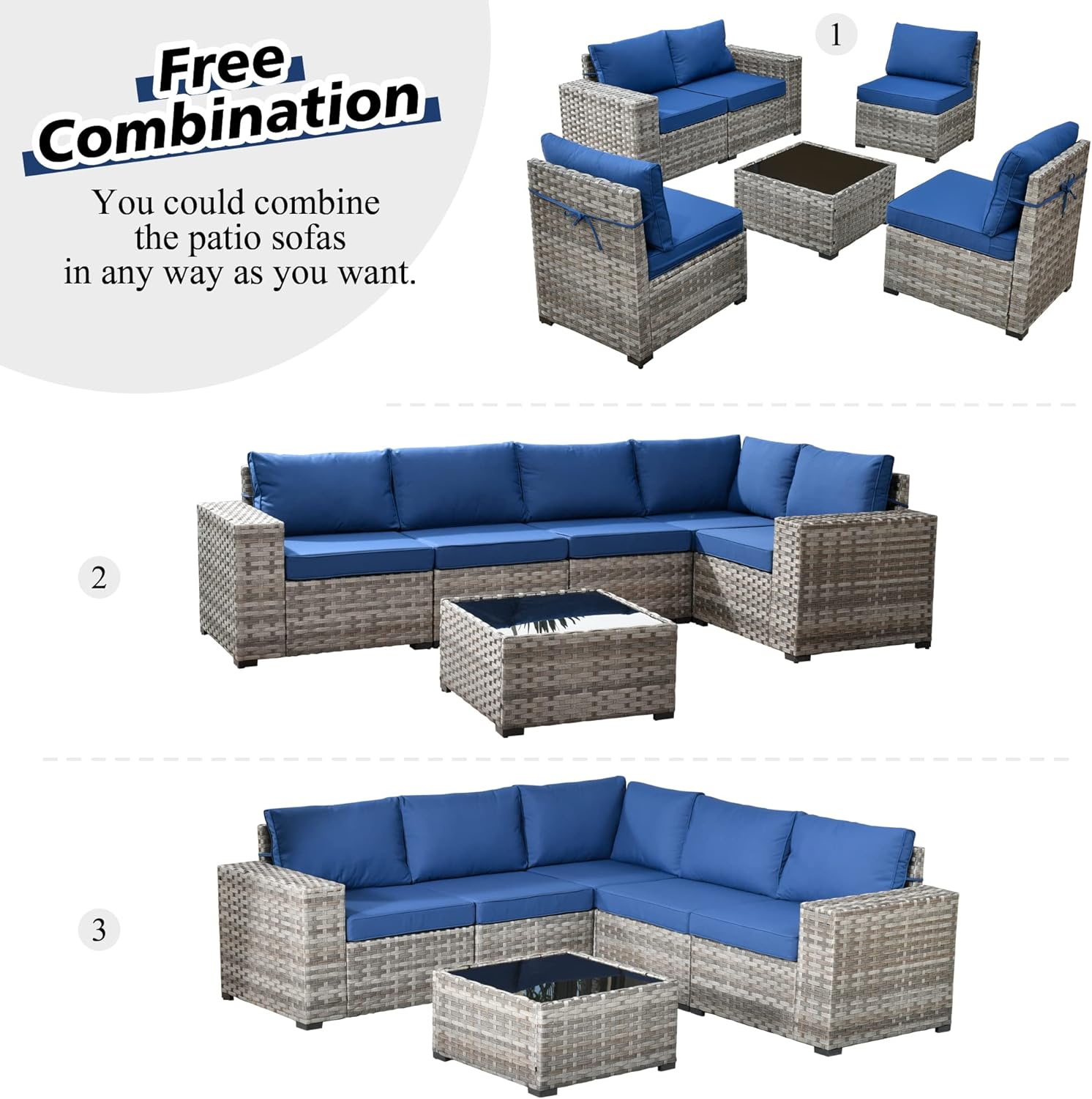 Different configurations of the HOOOWOOO 6-piece modular patio set