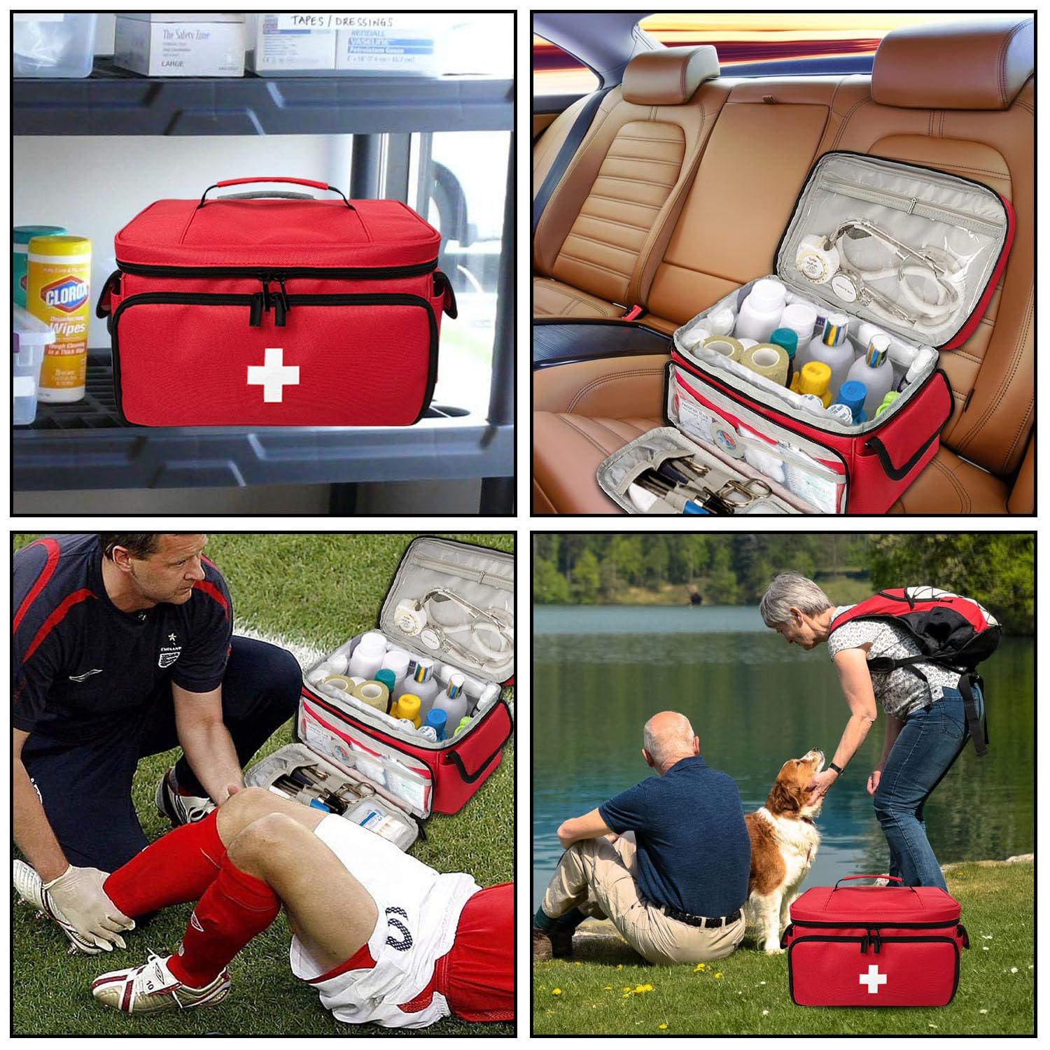 Boczif Primeros Auxilios, Bolsa de Almacenamiento de Primeros Auxilios, Organizador de Botellas de píldoras para botiquín médico de Emergencia, Muy Adecuado para el hogar(Rojo)(Solo Bolsa)