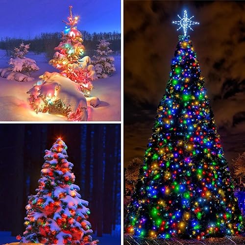 Miniatura 3 de Paquete de 4 tiras de luces solares de 400 LED para exteriores, 132 pies, luces solares de Navidad al aire libre con 8 modos, luz parpadeante