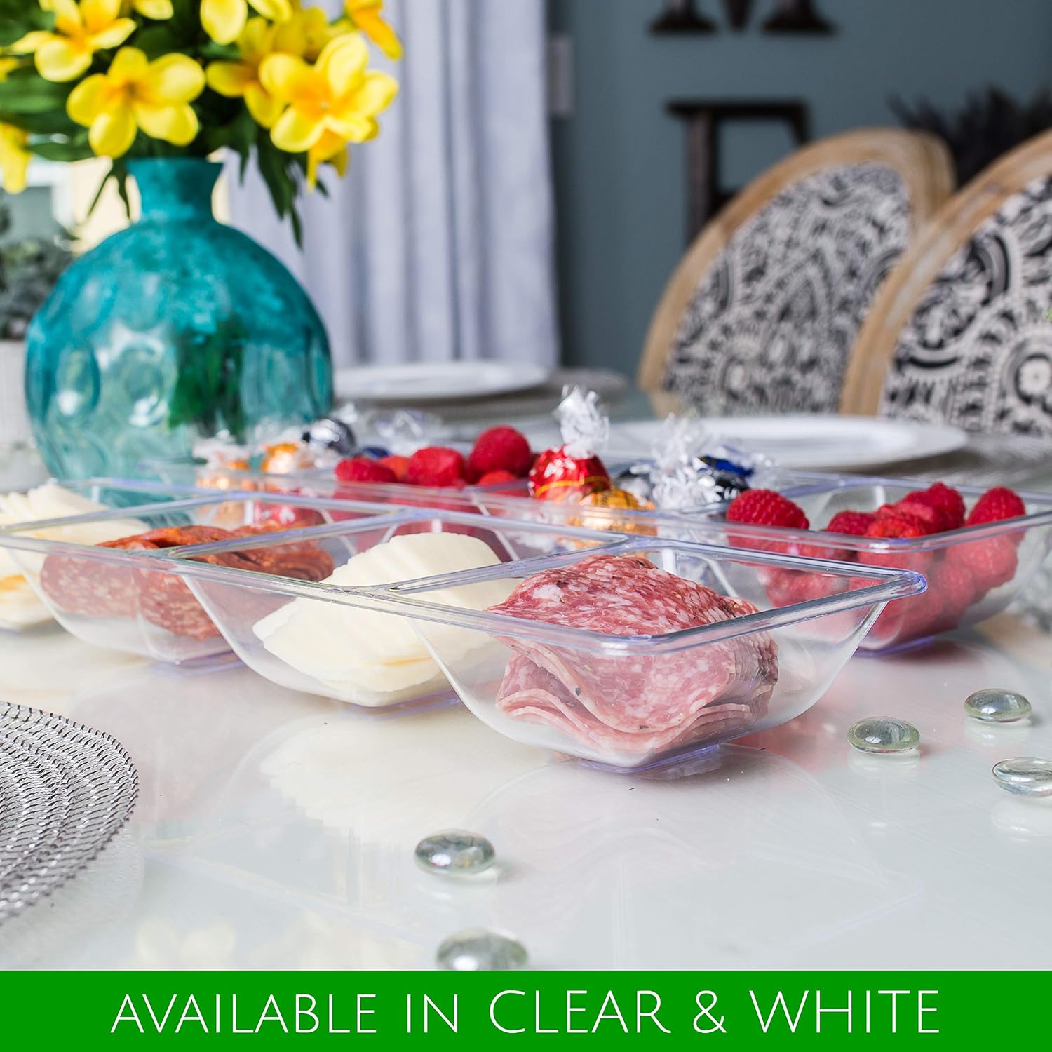 | Plasticpro 4 Sectional Rectangle Plastic Disposable Serving Tray/Platter 5 X 16 White Pack of 2: Platters