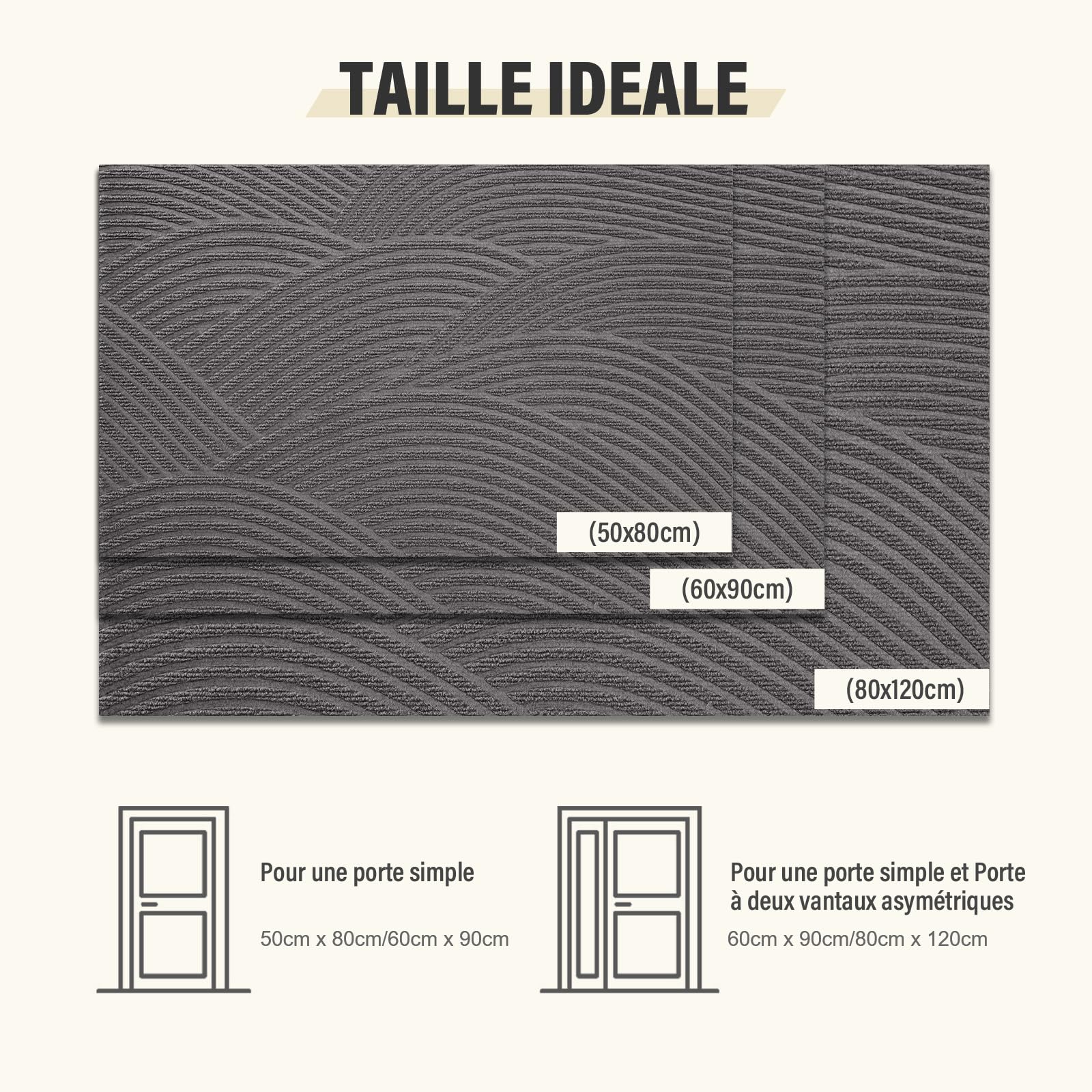 Tapis Entree Interieur Extérieur, Attrape-Poussière, 80x120cm-Gris